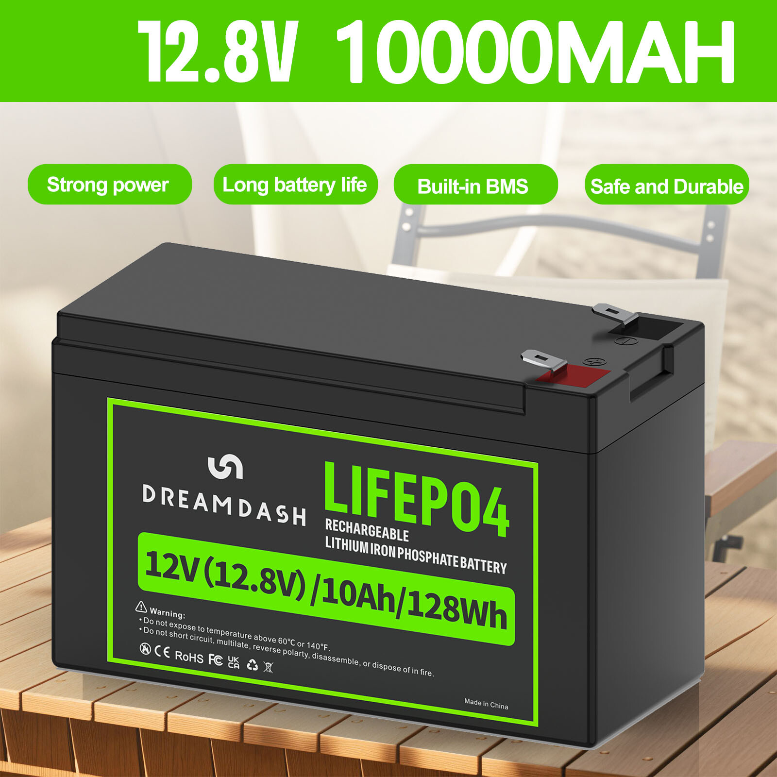 4/2X Lithium Battery 12V 10Ah LiFePO4 Battery 12V Deep Cycle BMS Rechargeable