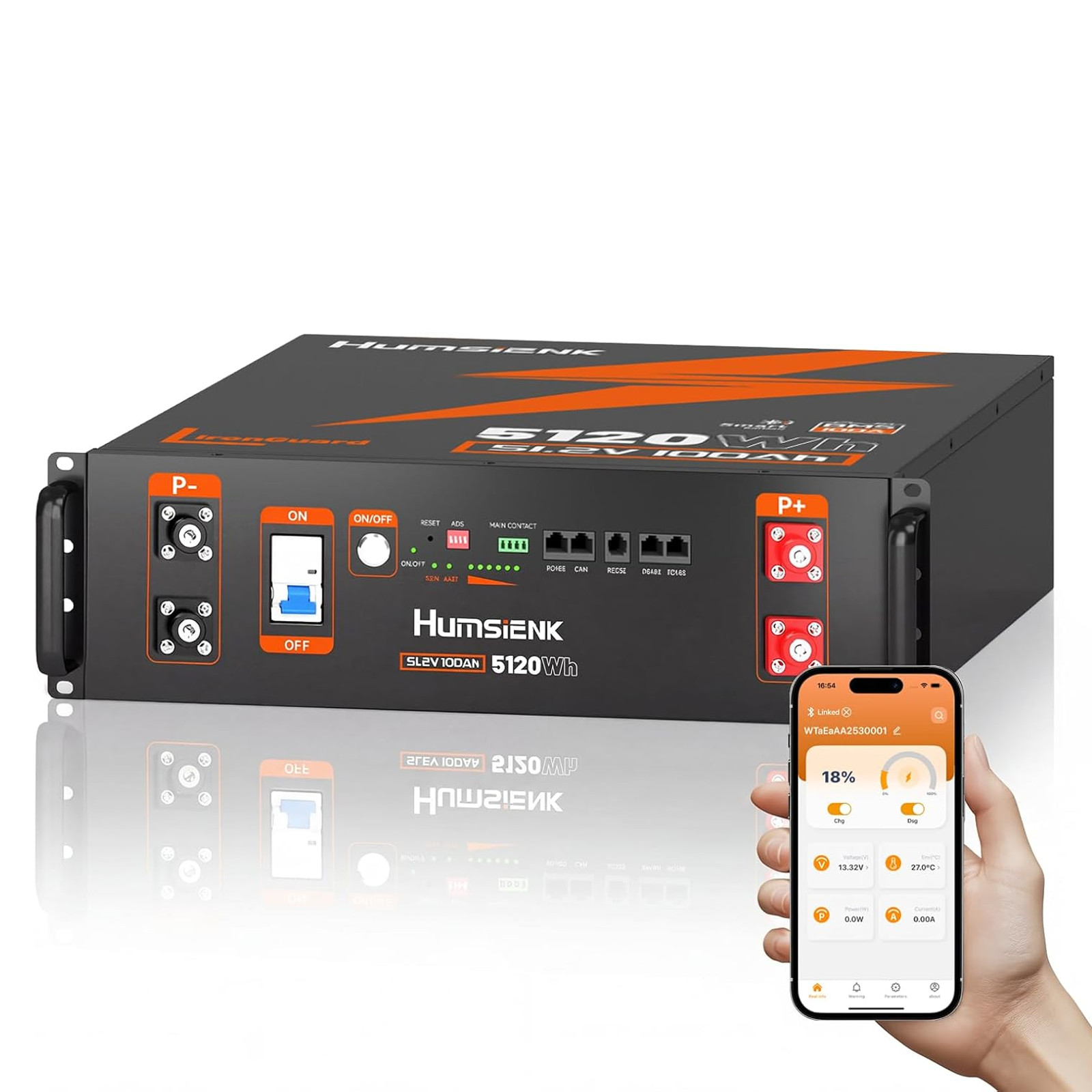 5120Wh 48V 100Ah 3U Server Rack LiFePO4 Battery 100ABMS Bluetooth Monitor UL1973