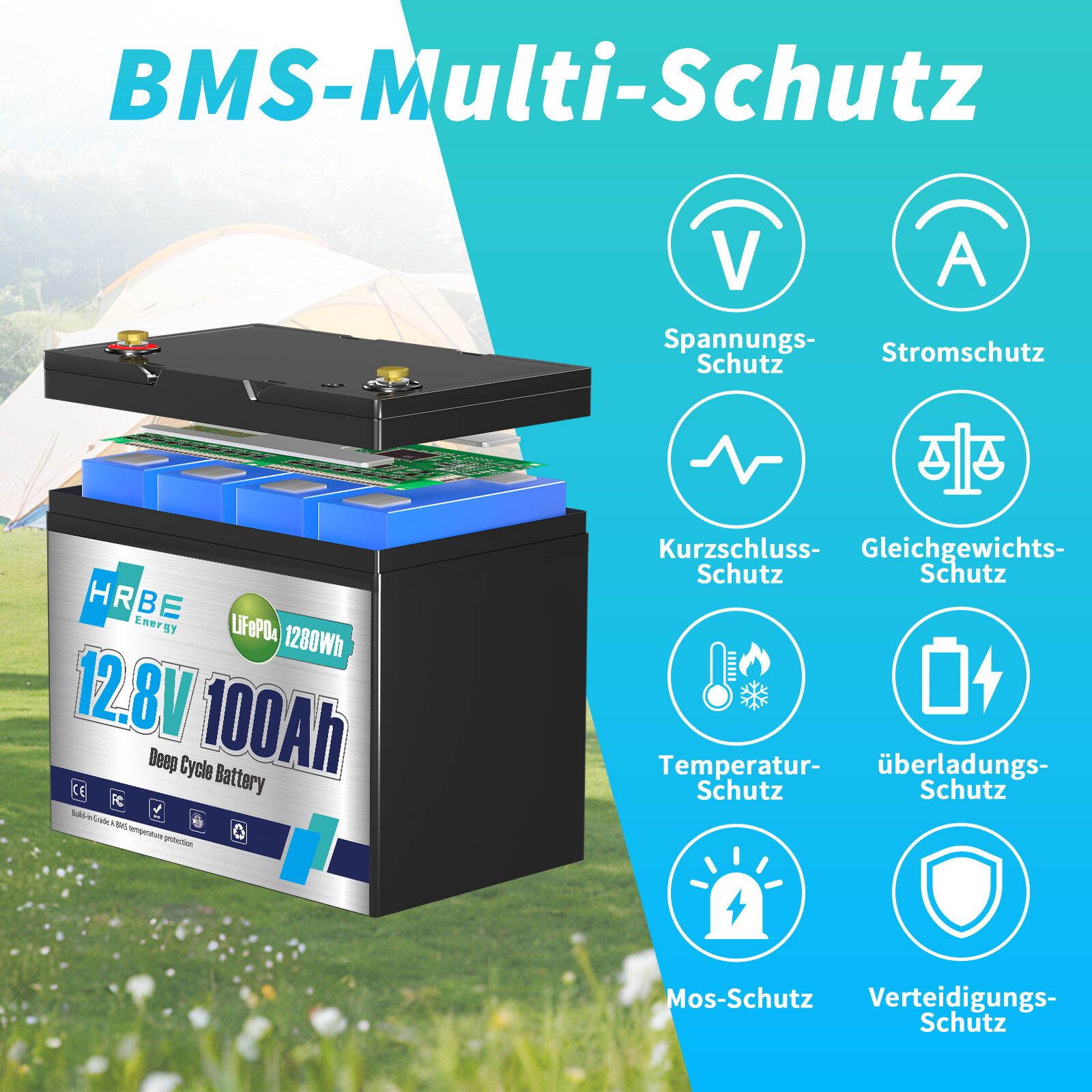 12V 24V 36V 48V 100Ah LiFePO4 Lithium Battery BMS 20000+ Cycles RV Solar Panel