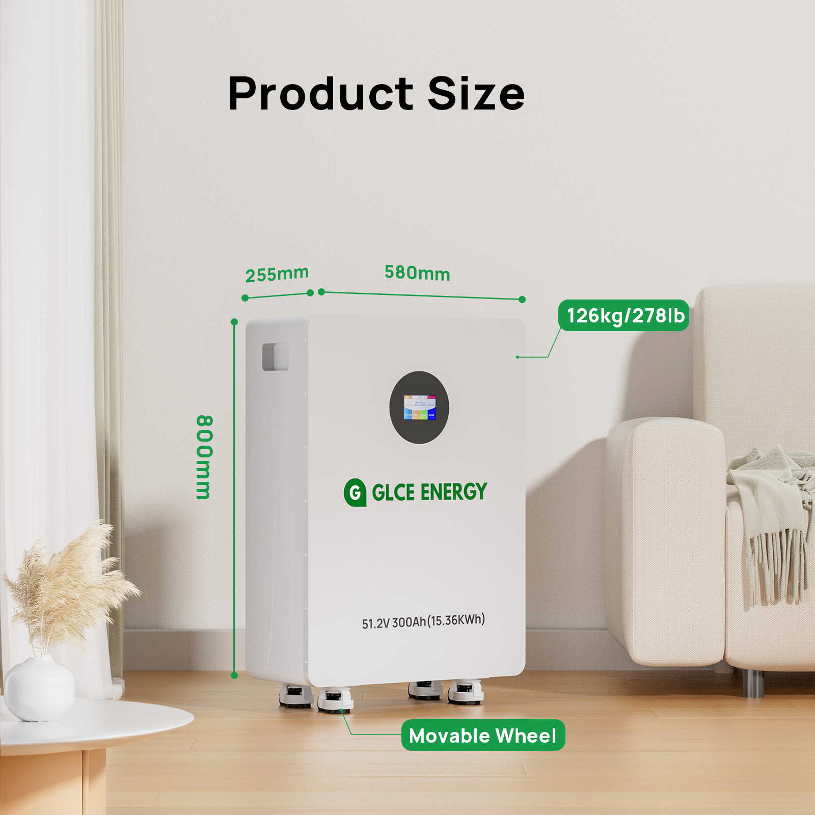 GLCE ENERGY 15360Wh Home Backup Power 48V 300Ah LiFePO4+15KW