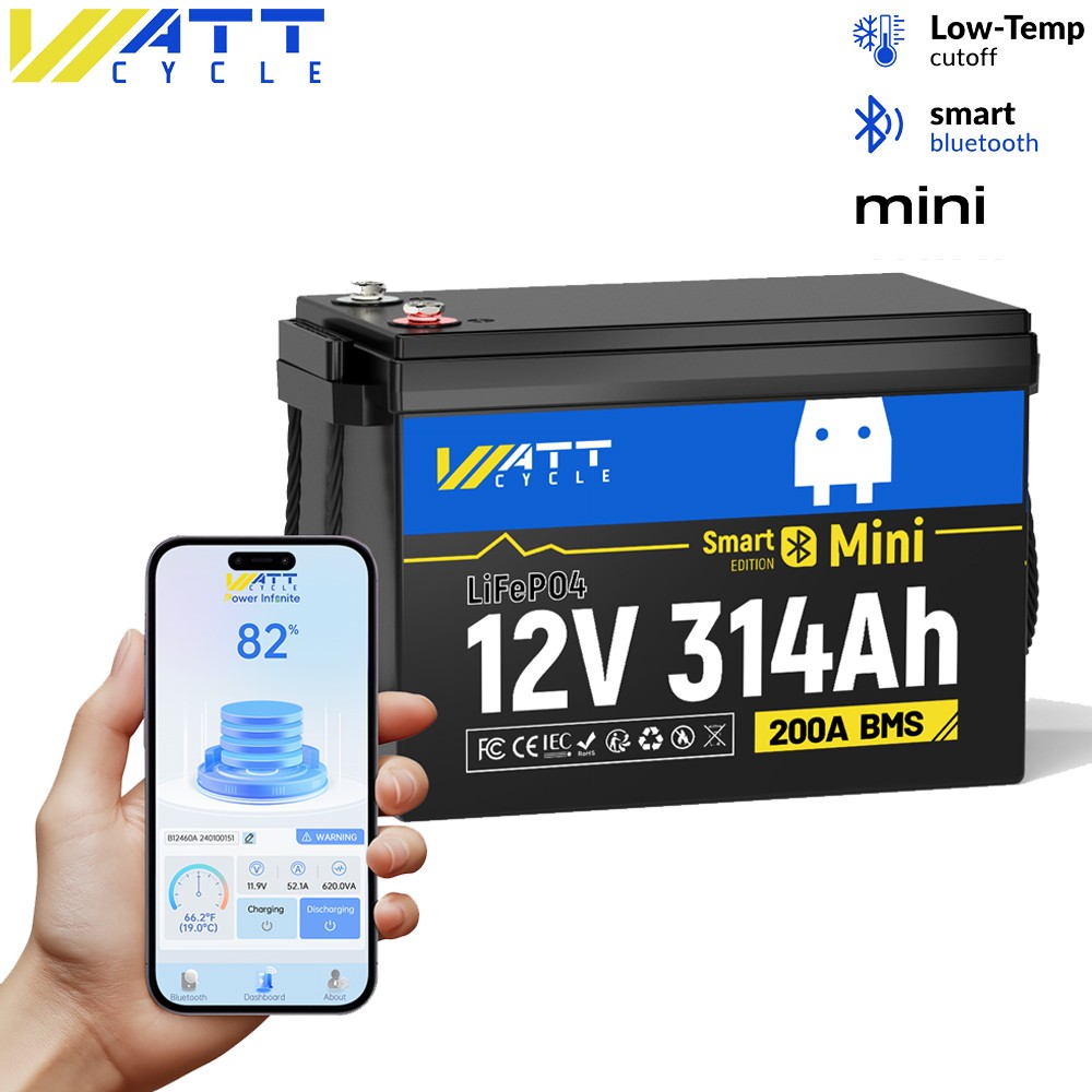 Wattcycle 314Ah 12V Lithium Battery 300Ah Deep Cycle for RV Solar Trolling Motor
