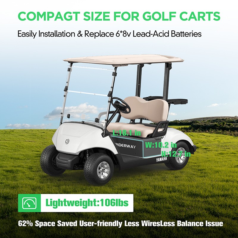 48V 105Ah Golf Cart Lithium Battery 200A BMS 6000+Cycles APP Charger Monitor Set