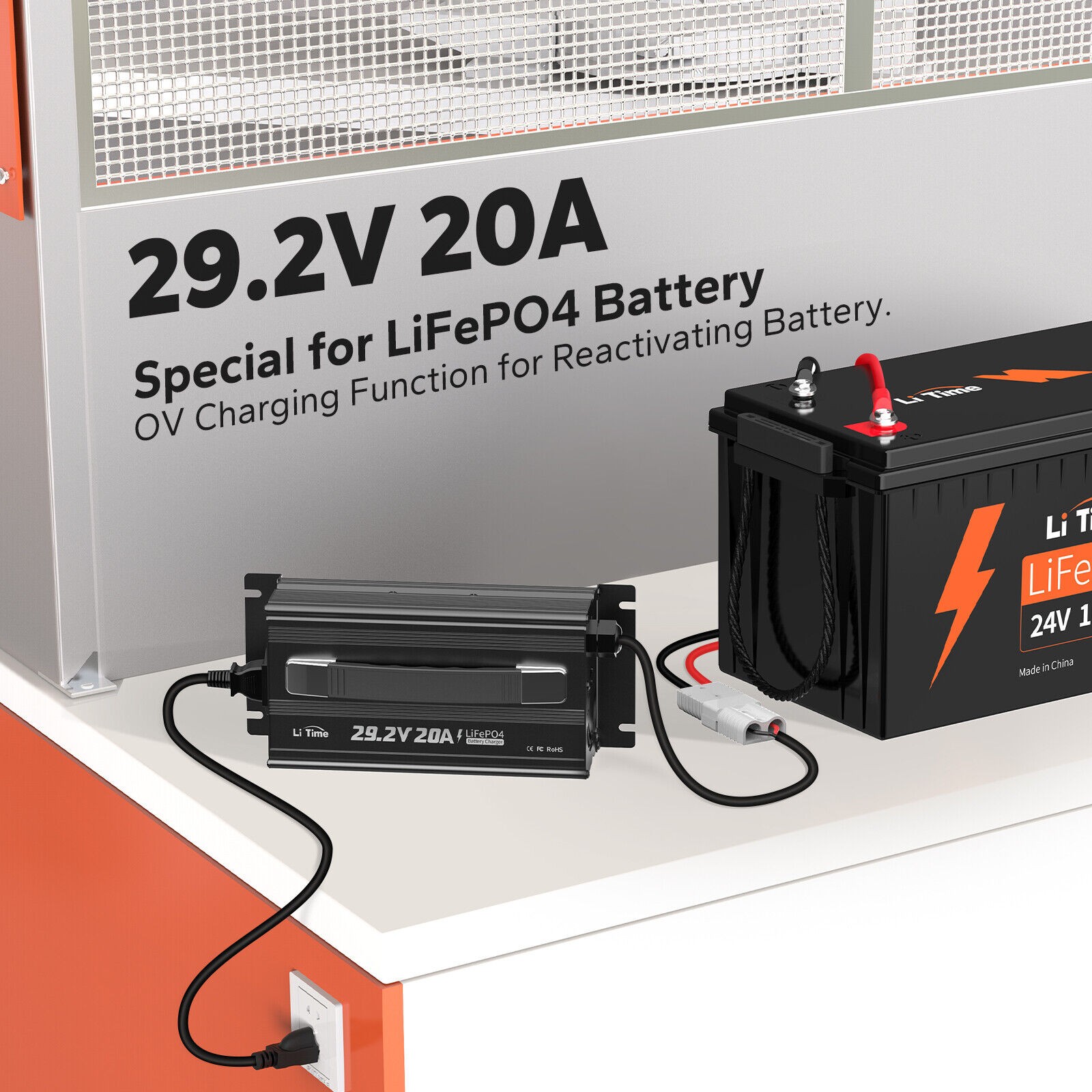 Litime 24V 100Ah LiFePO4 Lithium Battery with 20A Charger For RV Marine Solar