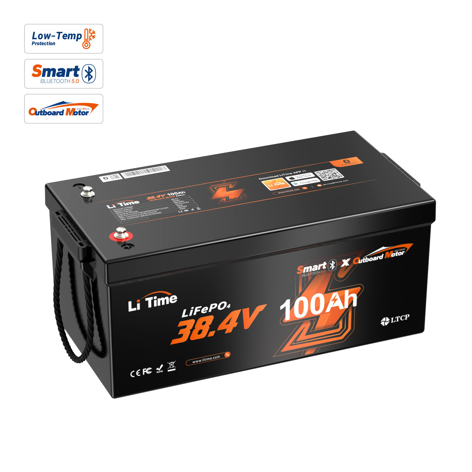 LiTime 36V 100Ah OBM Bluetooth Trolling Motor LiFePO4 Lithium Battery For Marine