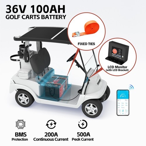 36V 100Ah Lithium Golf Cart Battery with 15A Charger Golf Cart Trolling Motor RV