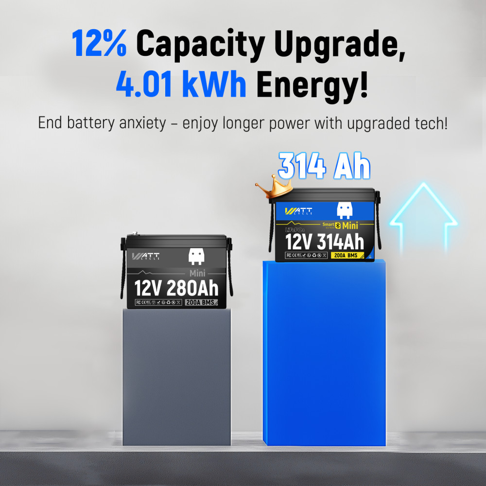 16KWh 4Pack 12V 314Ah 300Ah LiFePO4 Battery Self-Heating Bluetooth Off-grid DIY