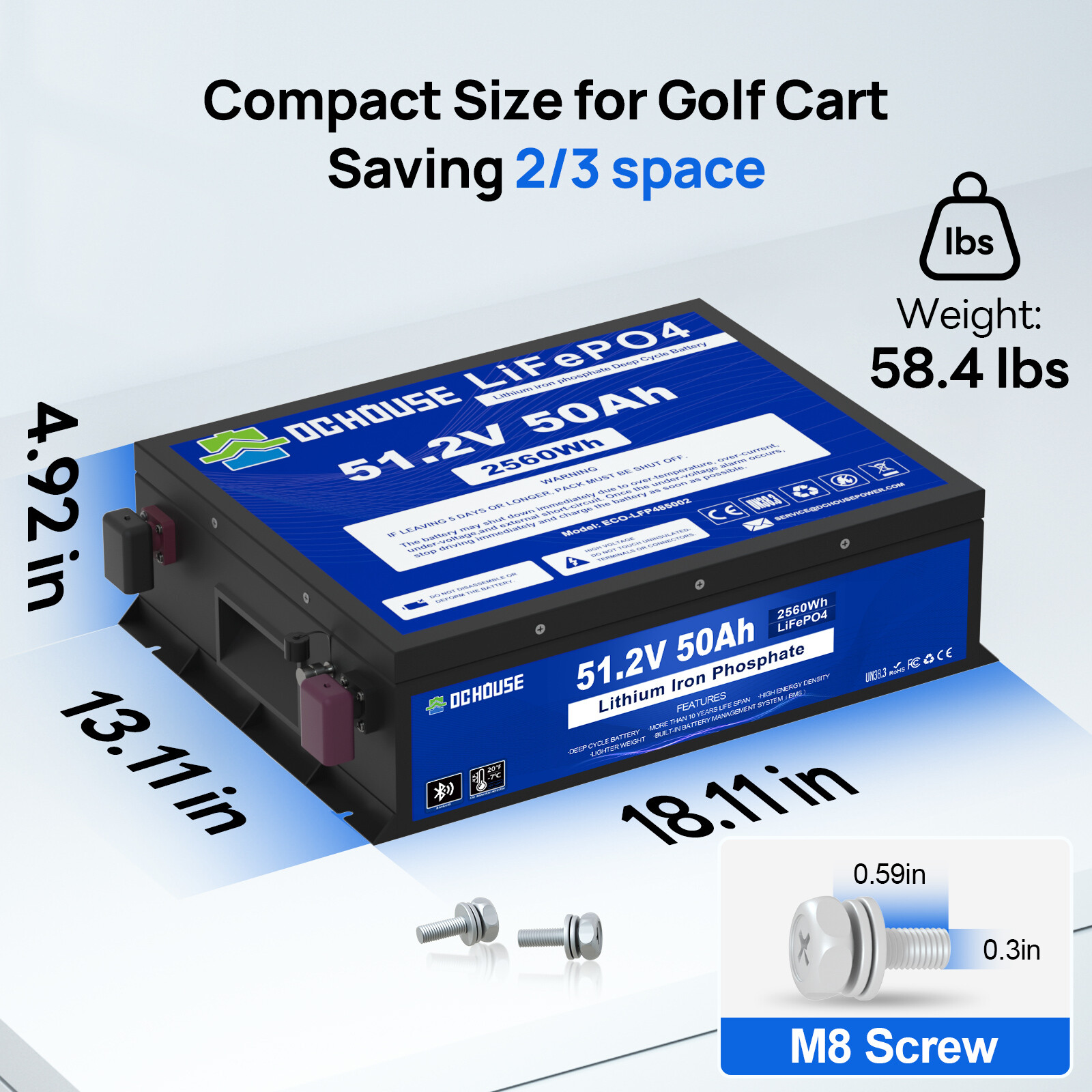 48V 50Ah 100Ah Metal Case LiFePO4 Lithium Battery Deep Cycle BMS Golf Cart Solar
