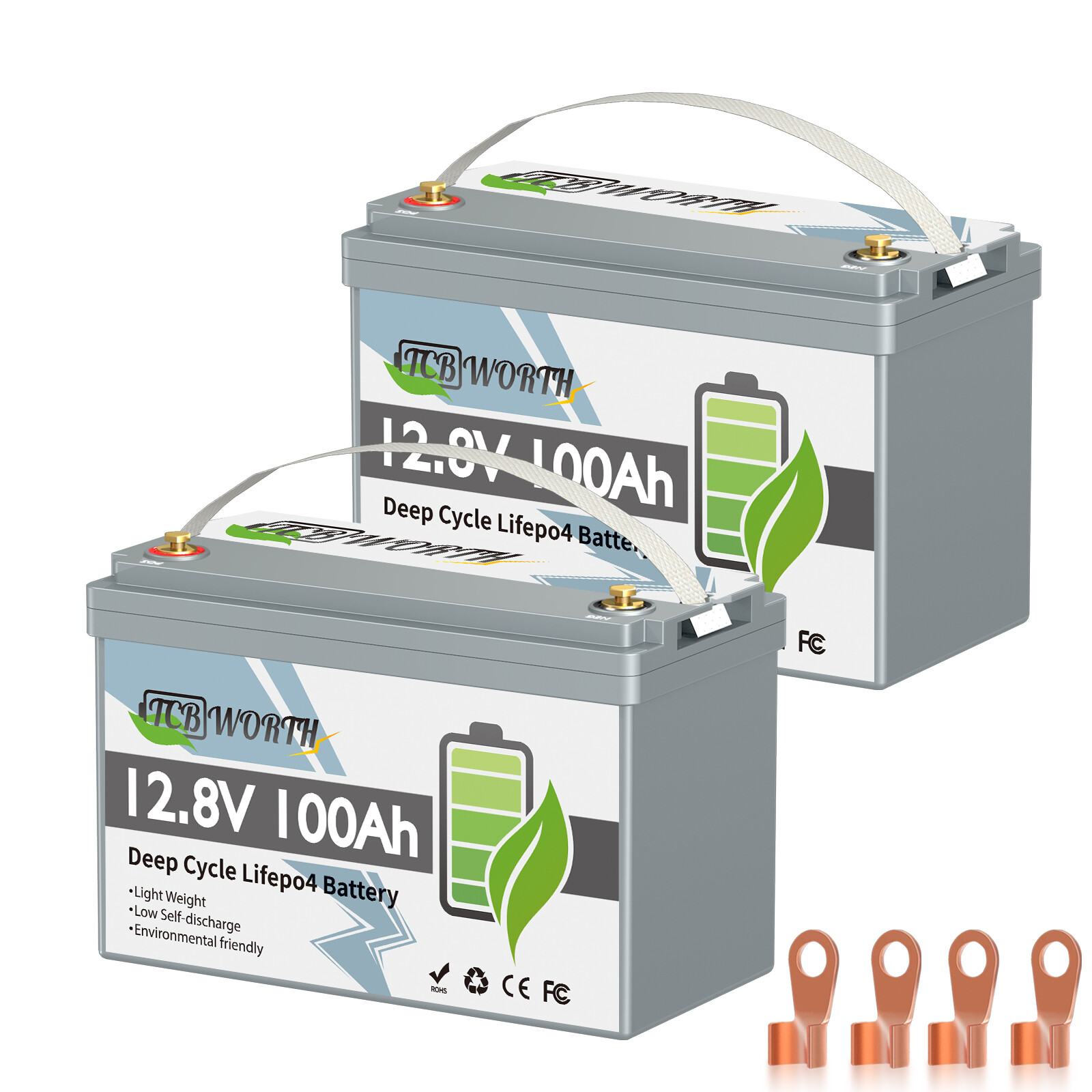 2X LiFePO4 Battery 12V 100Ah BCI Group 31 Lithium Batteries for Marine Off-Grid