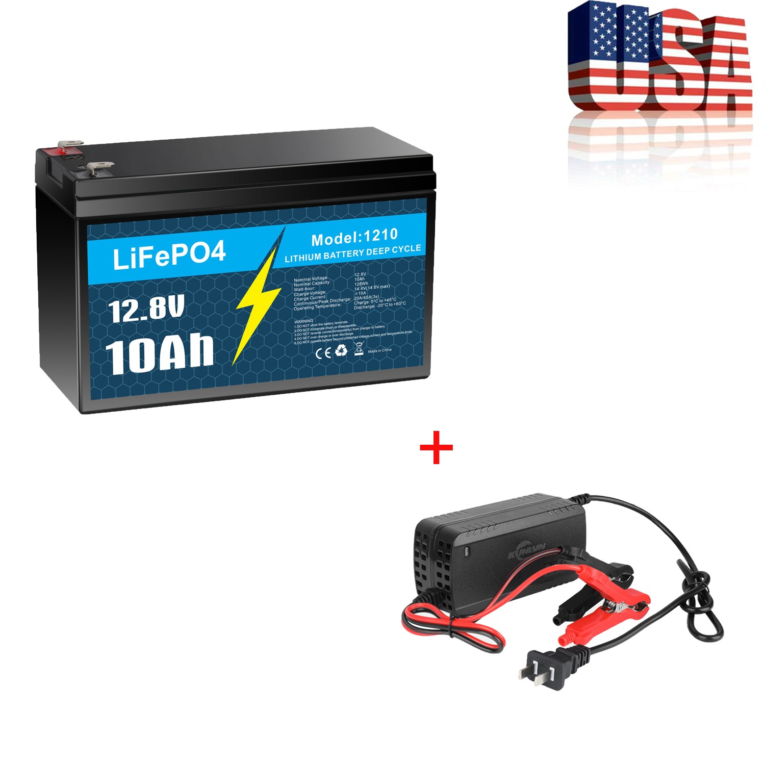 12V 10Ah LiFePo4 Lithium Battery Rechargeable for Marine RV Solar +5A Charger US
