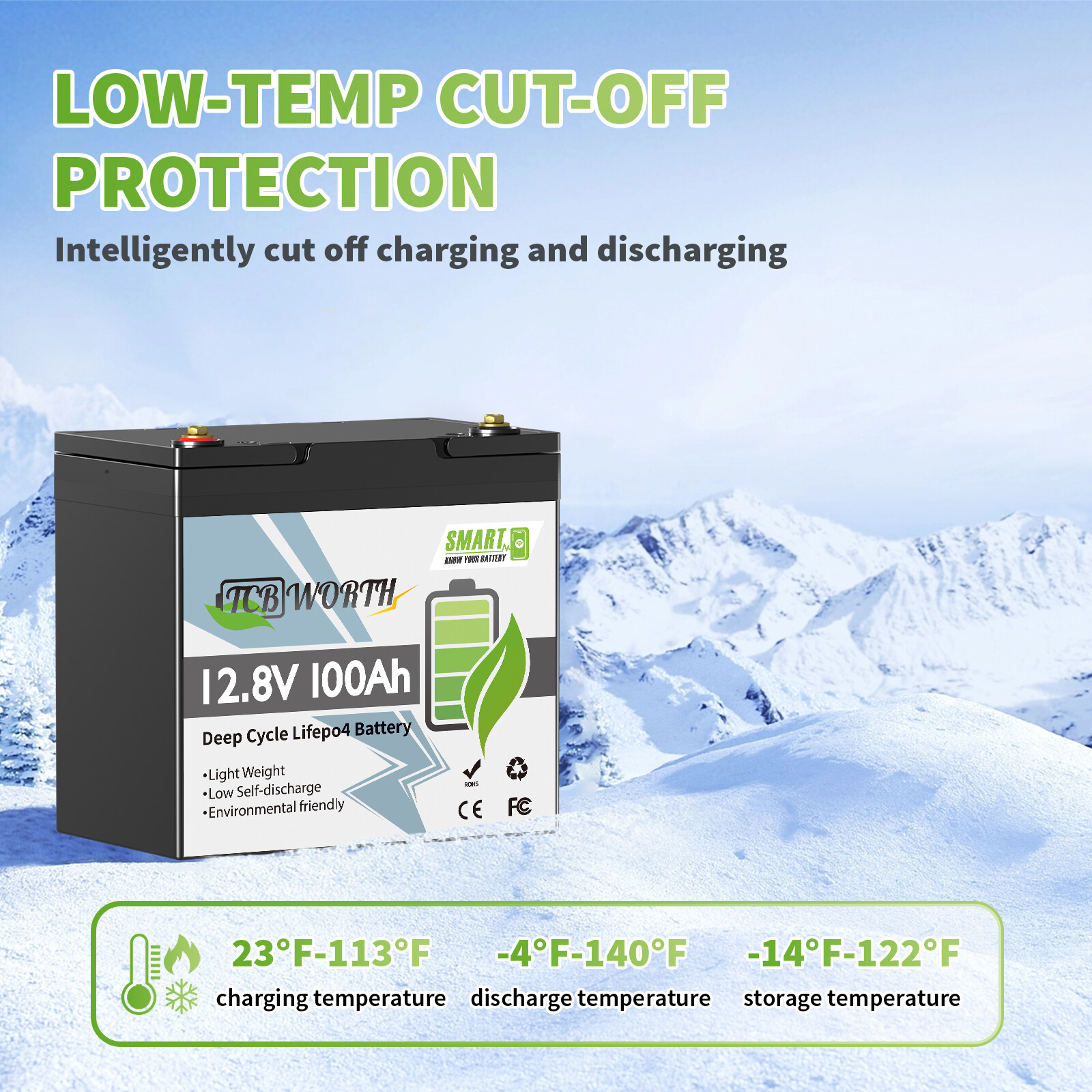 12V 100Ah Group 31 Bluetooth LiFePO4 Lithium 100A BMS Battery f/ RV Solar Marine
