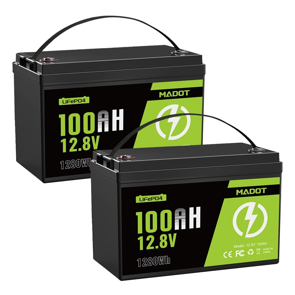 2PC 12V 100Ah LiFePO4 Lithium Battery BMS Deep Cycle for Solar RV Off-grid Motor