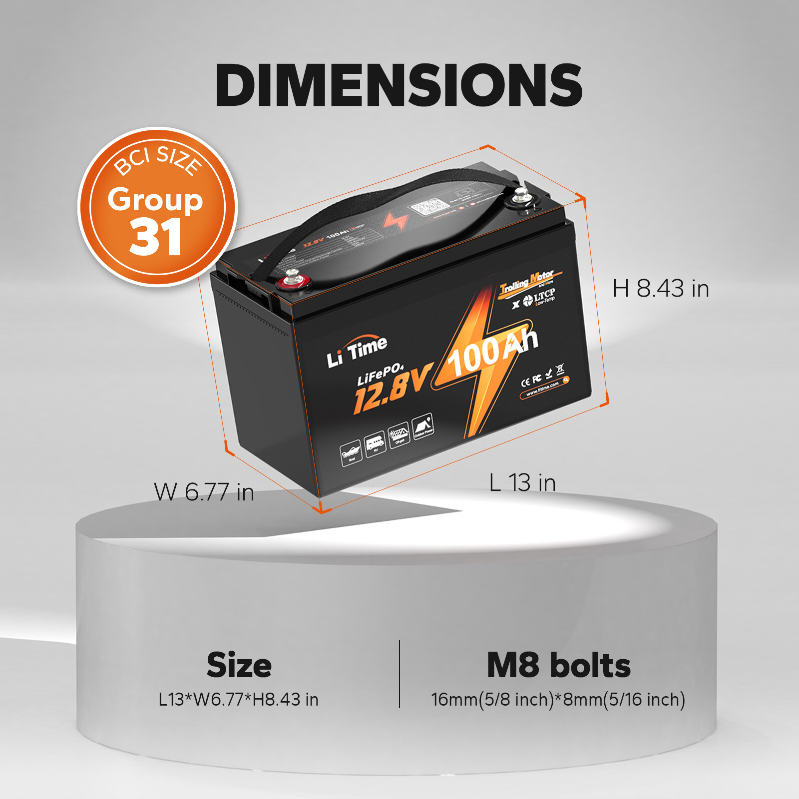 LiTime 1/2/3/4Pack 12V 100Ah TM LiFePO4 Lithium Battery Low-Temp For Marine Lot