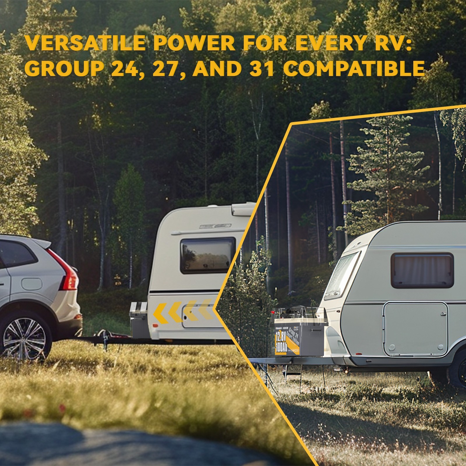 Used Power Queen 12V 100Ah Bluetooth Group 24 LiFePO4 Battery for RV Boat
