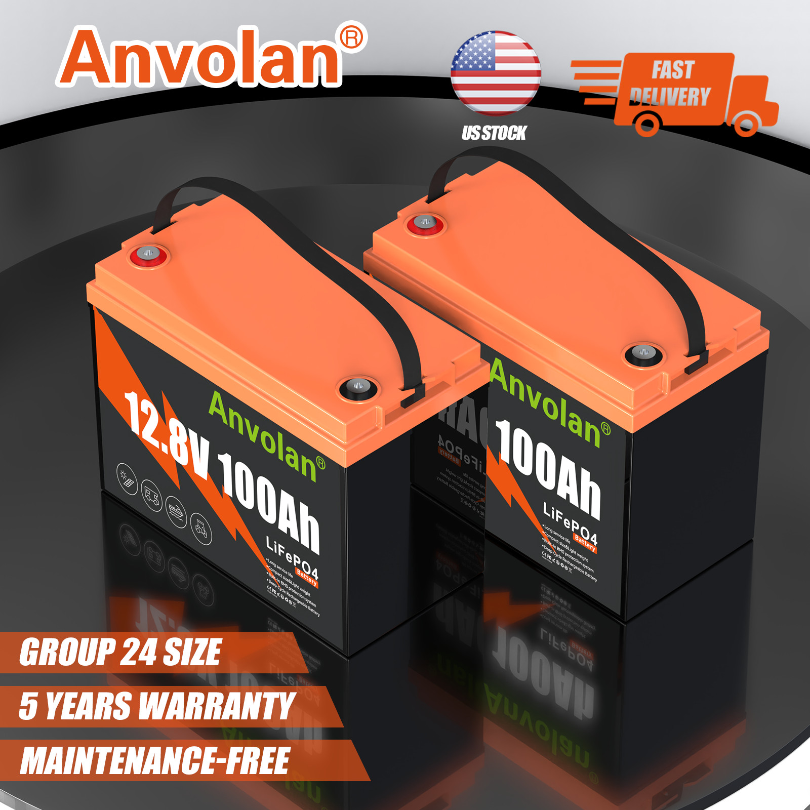 2pcs 12V 100Ah LiFePO4 Lithium Battery Deep Cycle 10Years Lifespan for Solar RV