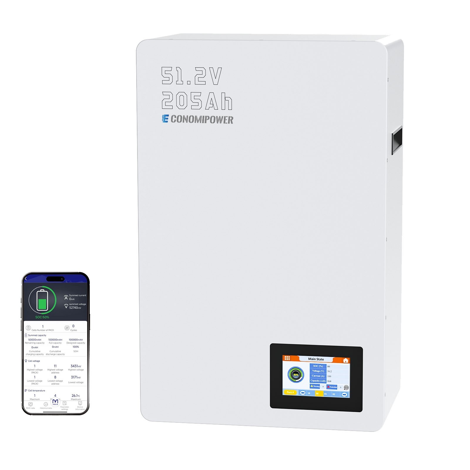 10KWh 51.2V 48V 200Ah LiFePO4 Lithium Battery BMS Wall Mount, Home Solar Storage