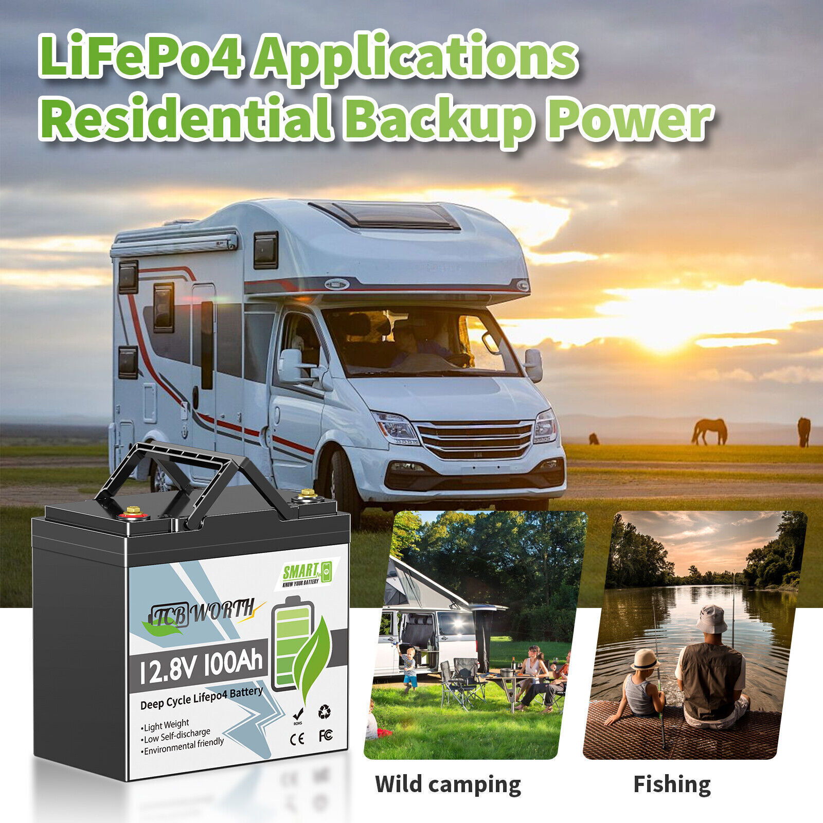 12V 100Ah Mini Smart Bluetooth Low Temp LiFePO4 Lithium Battery for Solar Marine