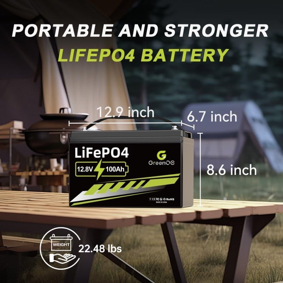 GreenOE 12V 100Ah LiFePO4 Battery Group 31 With Built-in 100A BMS Used