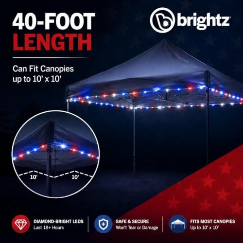 LED Patriotic Canopy Lights – 40 ft Red White & Blue String Lights – 4th of