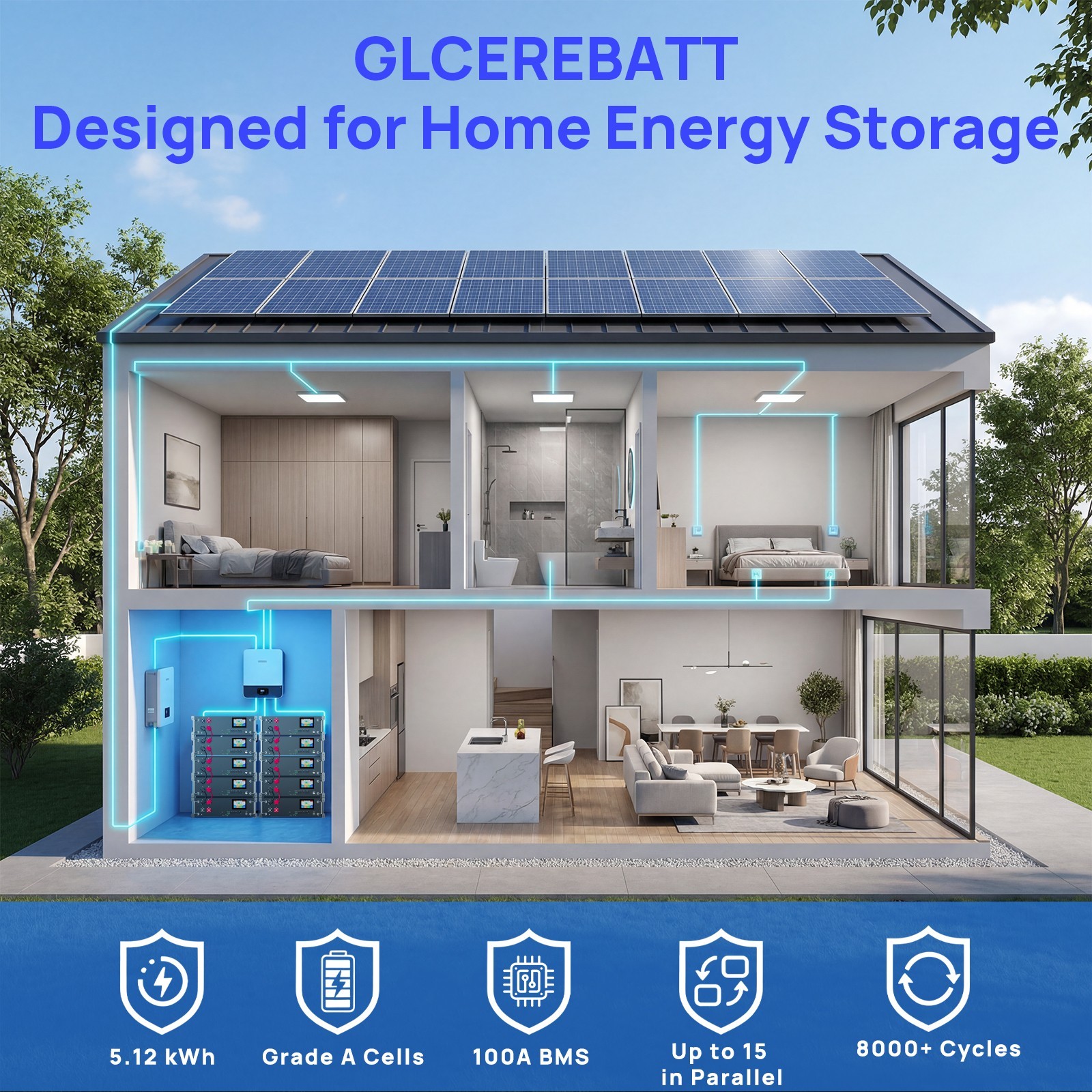 5.12kWh 48V 100Ah LiFePO4 Lithium Battery Server Rack Battery 3U Solar System