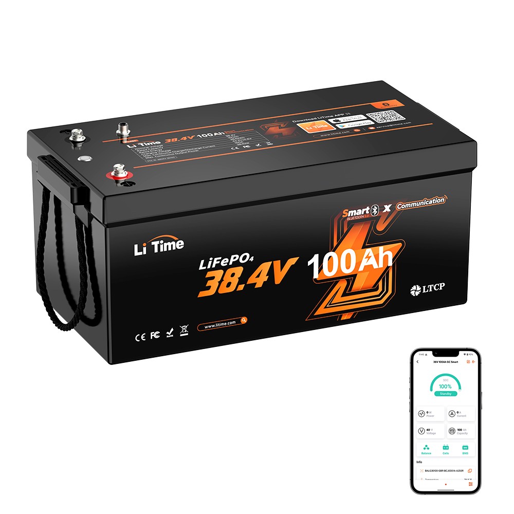 Refurbished LiTime 36V 100Ah Bluetooth LiFePO4 Battery for 3kW Golf Cart Marine