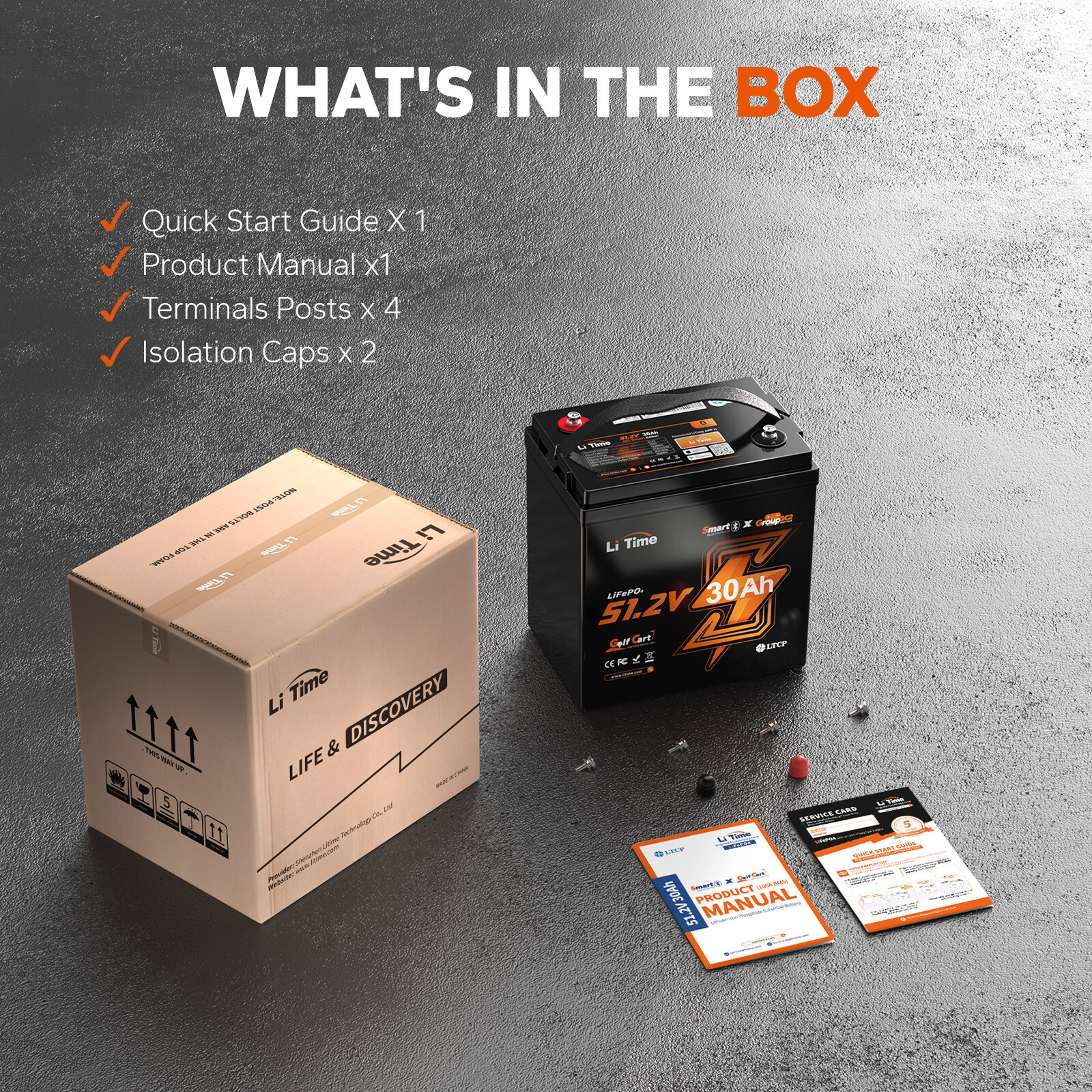 LiTime 48V 30Ah GC2 Bluetooth Golf Cart Lithium Battery With Low Temp Protection