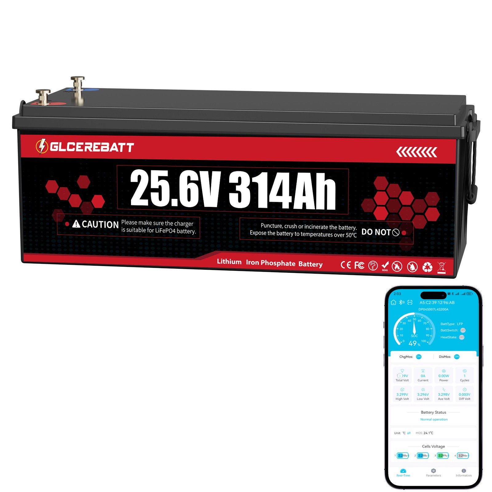 24V 314Ah 8038Wh 300Ah LiFePO4 Lithium Battery Golf Cart RV Yacht Solar Energy