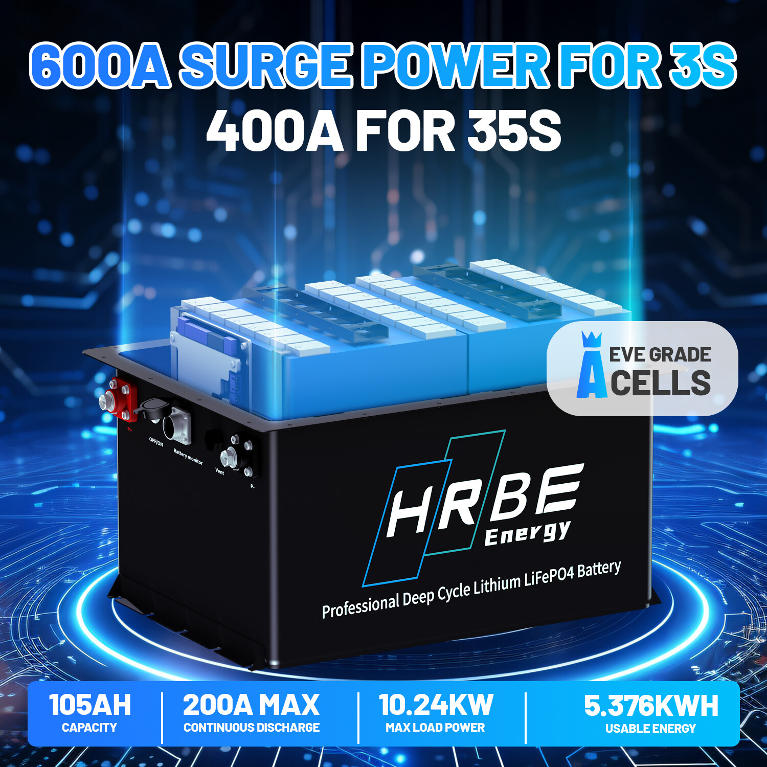 48V 105Ah Battery LiFePO4 Lithium Golf Cart 200A BMS 15000+Cycles +Monit+Charger
