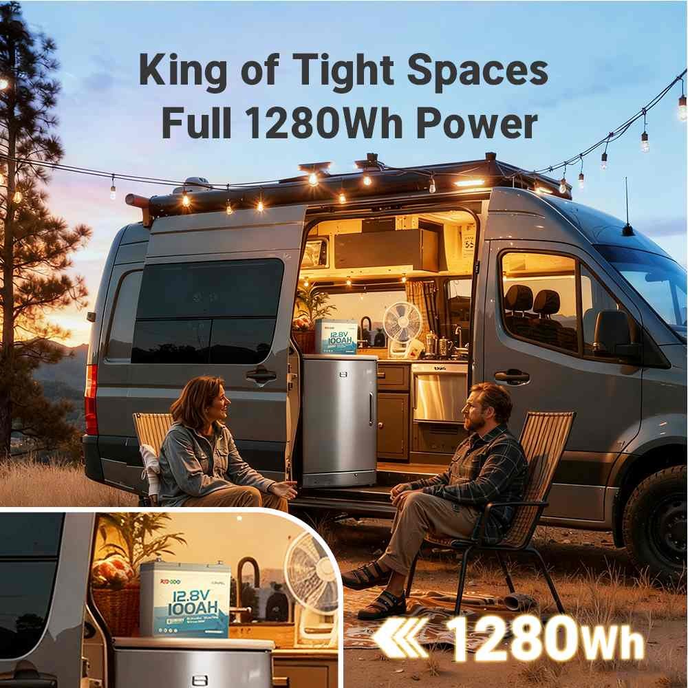 Redodo 12V 100Ah Bluetooth LiFePO4 Lithium Battery Group 22NF, 14.6V 20A Charger