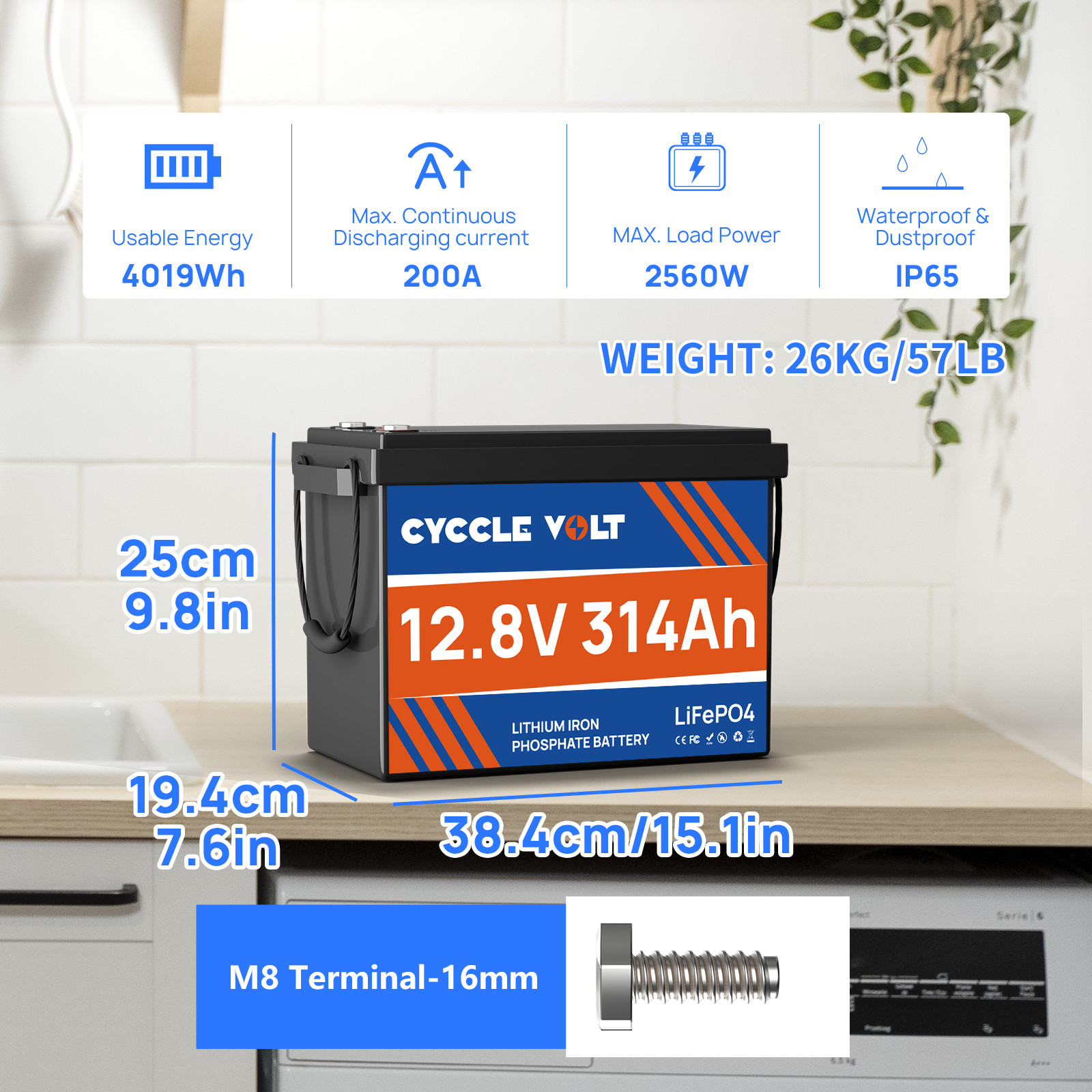 12V 300Ah Deep Cycle LiFePO4 Lithium Battery 200A BMS for RV Solar Boat Off-grid
