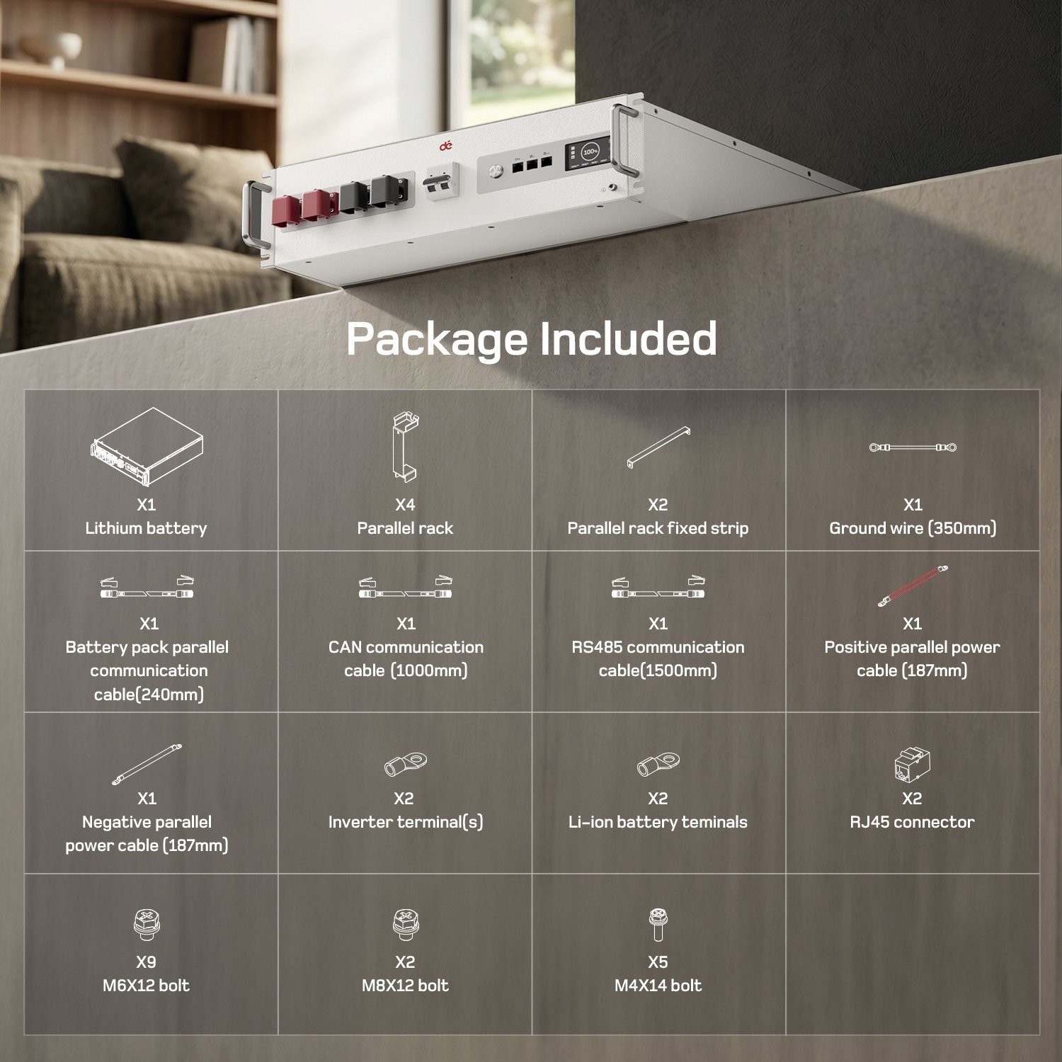 dé 48V 100Ah LiFePO4 Lithium Battery with App & Display Monitoring 5120Wh WiFi