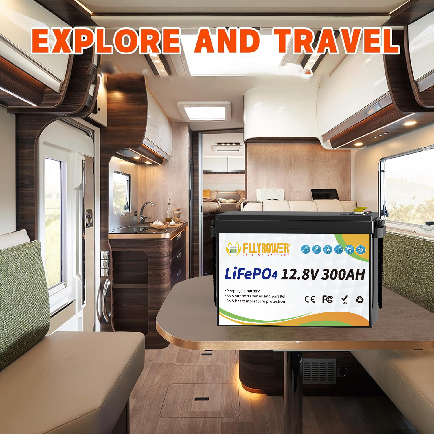 FLLYROWER 3840Wh 12V 300Ah LiFePO4 Lithium Battery 8000+ Deep Cycle For RV Home