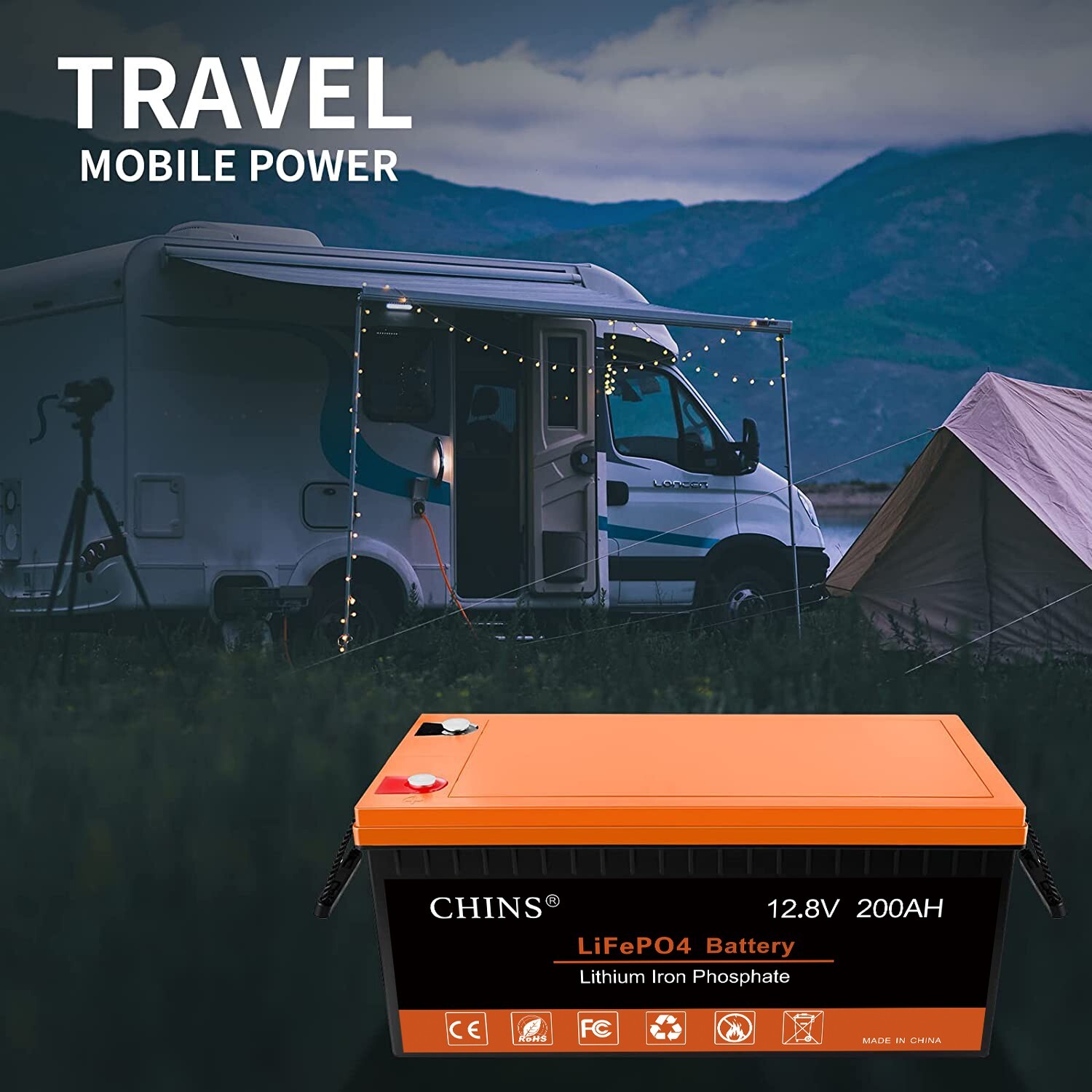 CHINS 12V 200Ah LiFePO4 Battery, 100A BMS,for Golf Car, Trolling Motor etc(Used)