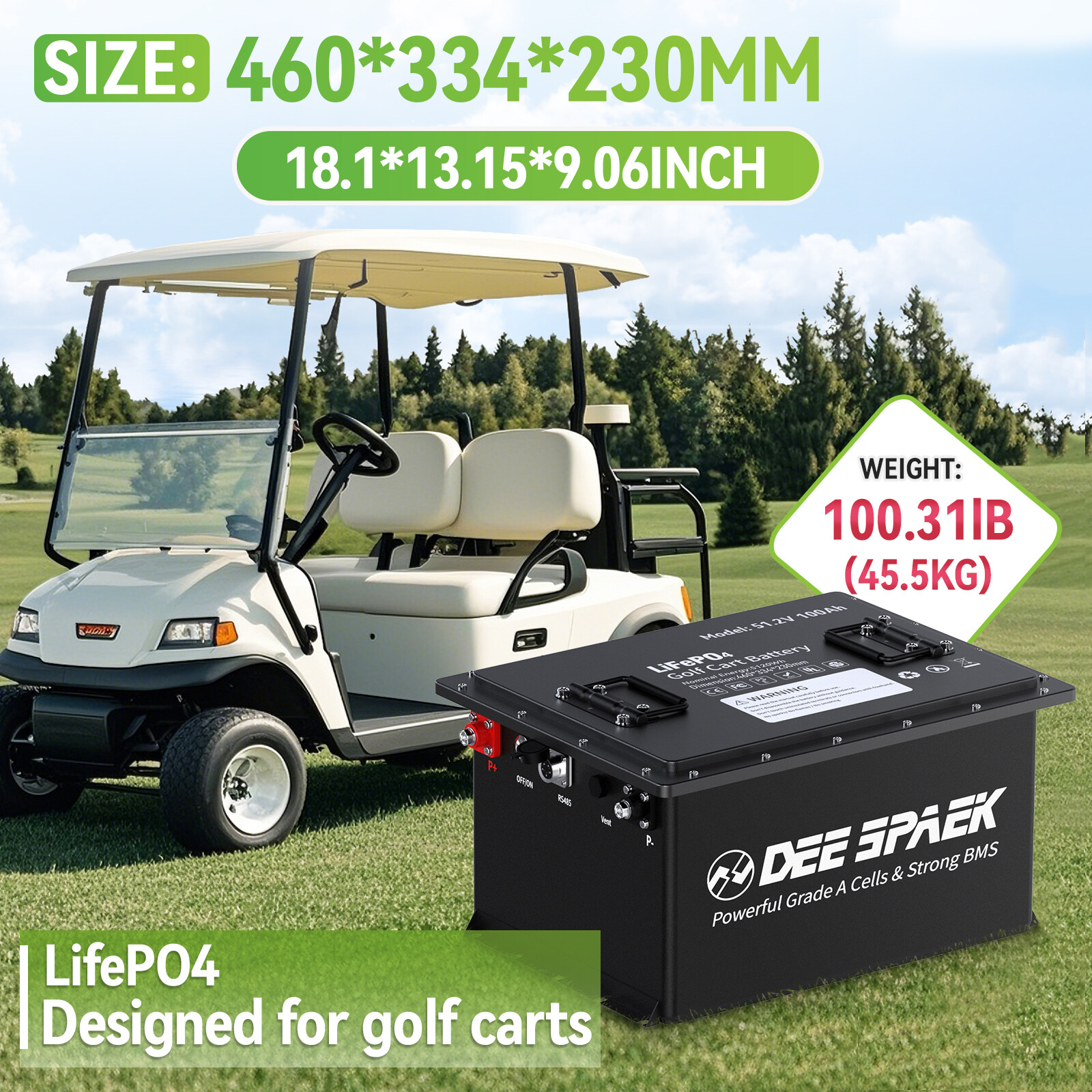 48V 105Ah Battery LiFePO4 Lithium Golf Cart 200A BMS 15000+Cycles +Monit+Charger