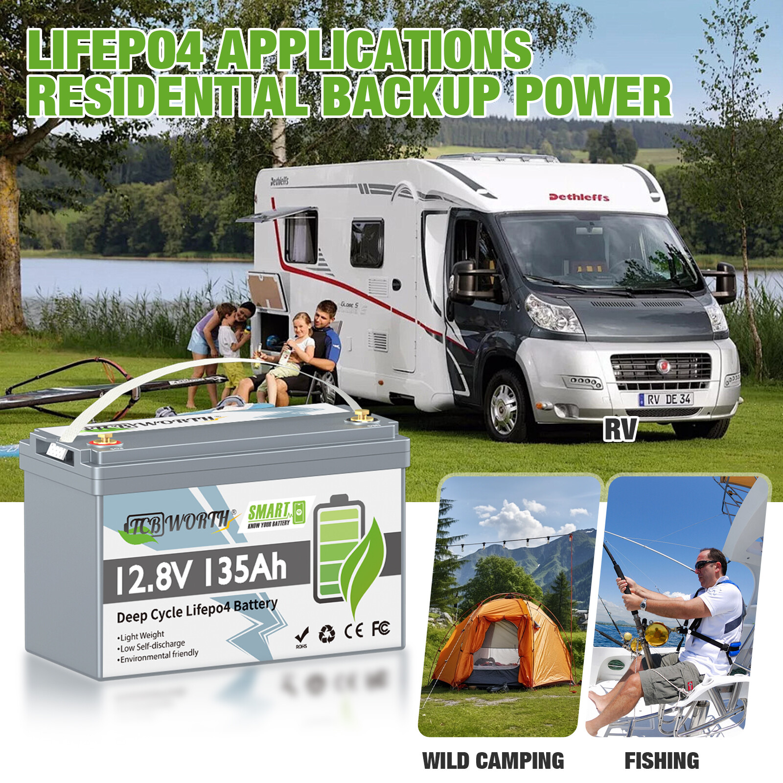 TCBWORTH 12V 135Ah Low-Temp Cut-off LiFePO4 Battery BMS For Trolling Motor New