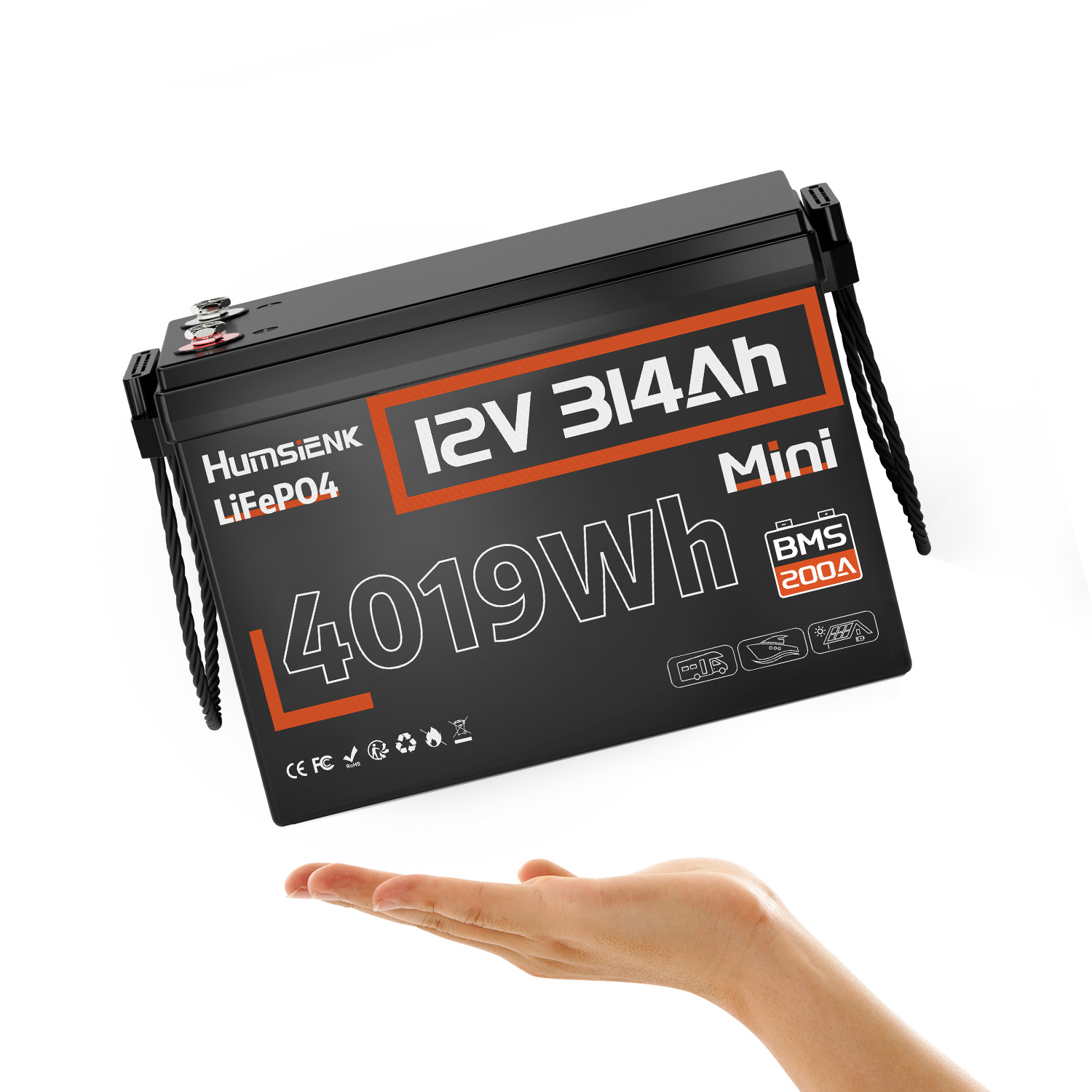Humsienk 12V 300Ah 314Ah 320Ah LiFePO4 Battery 200A BMS Solar Camping Off-Grid