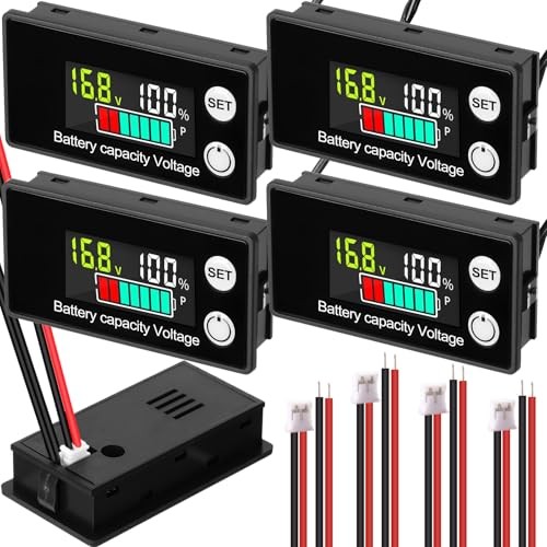 4 Pack Digital Battery Monitor for Golf Cart 8-100v, 12v 24v 36v 48v 60v 72v,