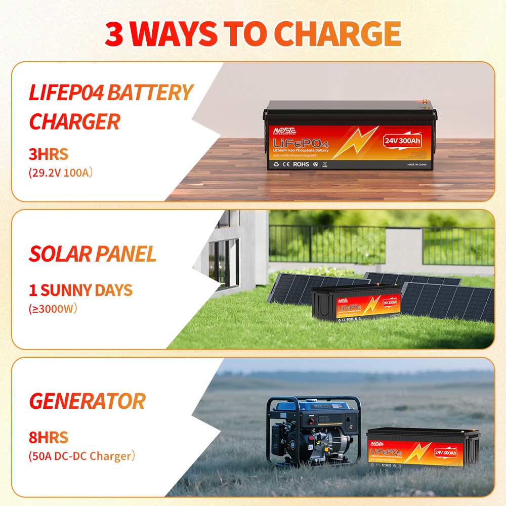 24V 300Ah LiFePO4 Lithium Battery 7680W BMS 20000+Cycle RV Solar Off Grid Boat