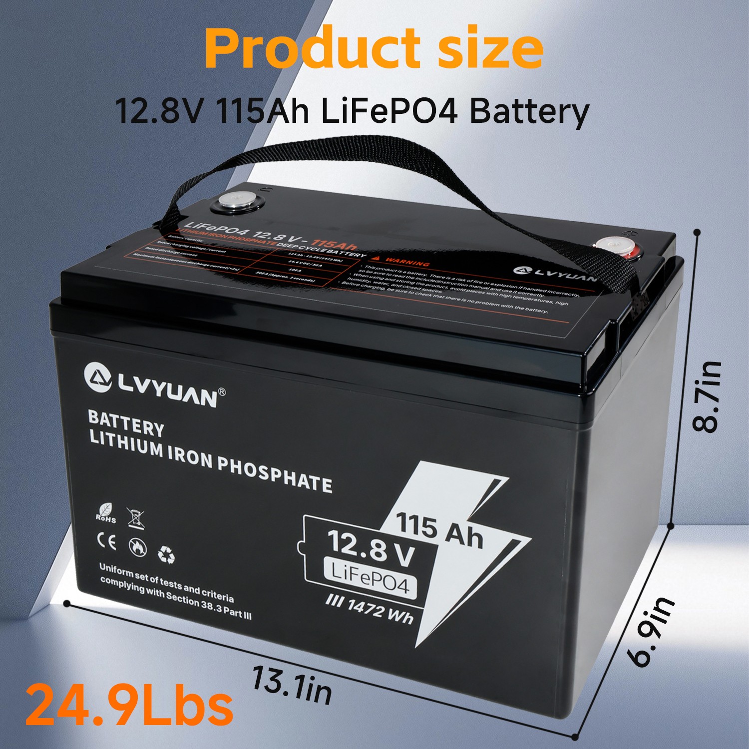 12.8V Lithium LiFePO4 Battery 115AH 1472WH 4000+ Deep Cycle For RV/Marine/Solar