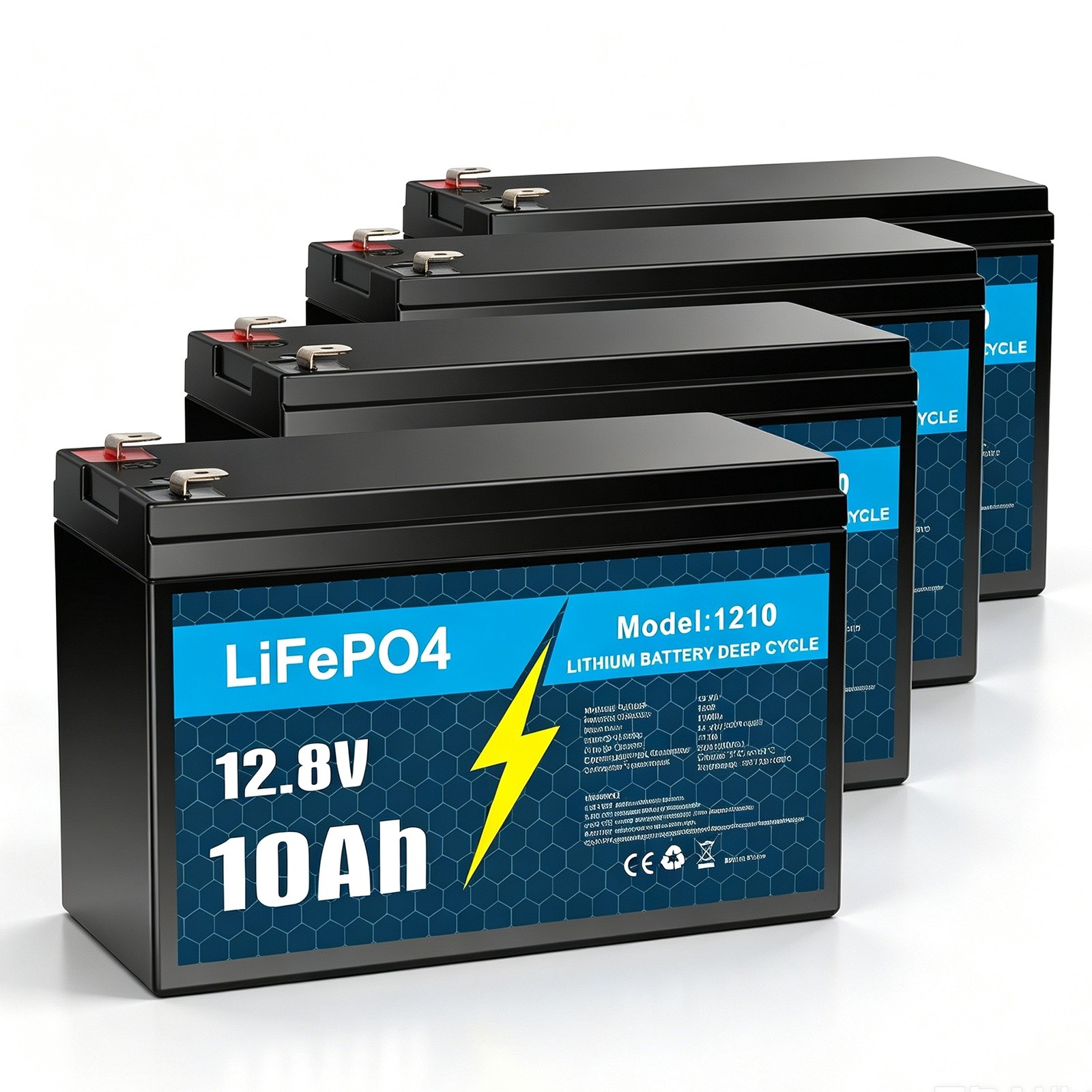 4 Pack 12V 10Ah LiFePO4 Lithium Battery, Deep Cycle, for UPS, Fish Finder
