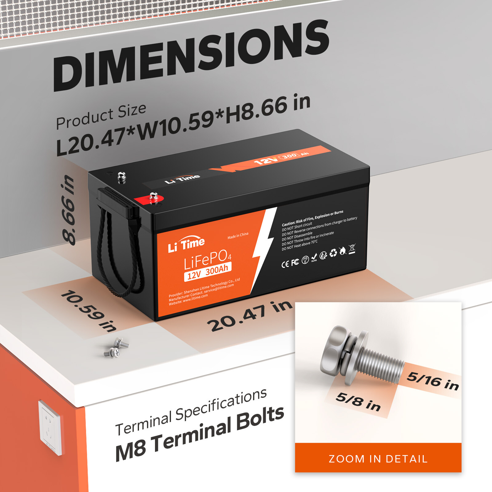 LiTime 12V 300Ah LiFePO4 Deep Cycle Lithium Battery BMS for RV Solar-refurbished