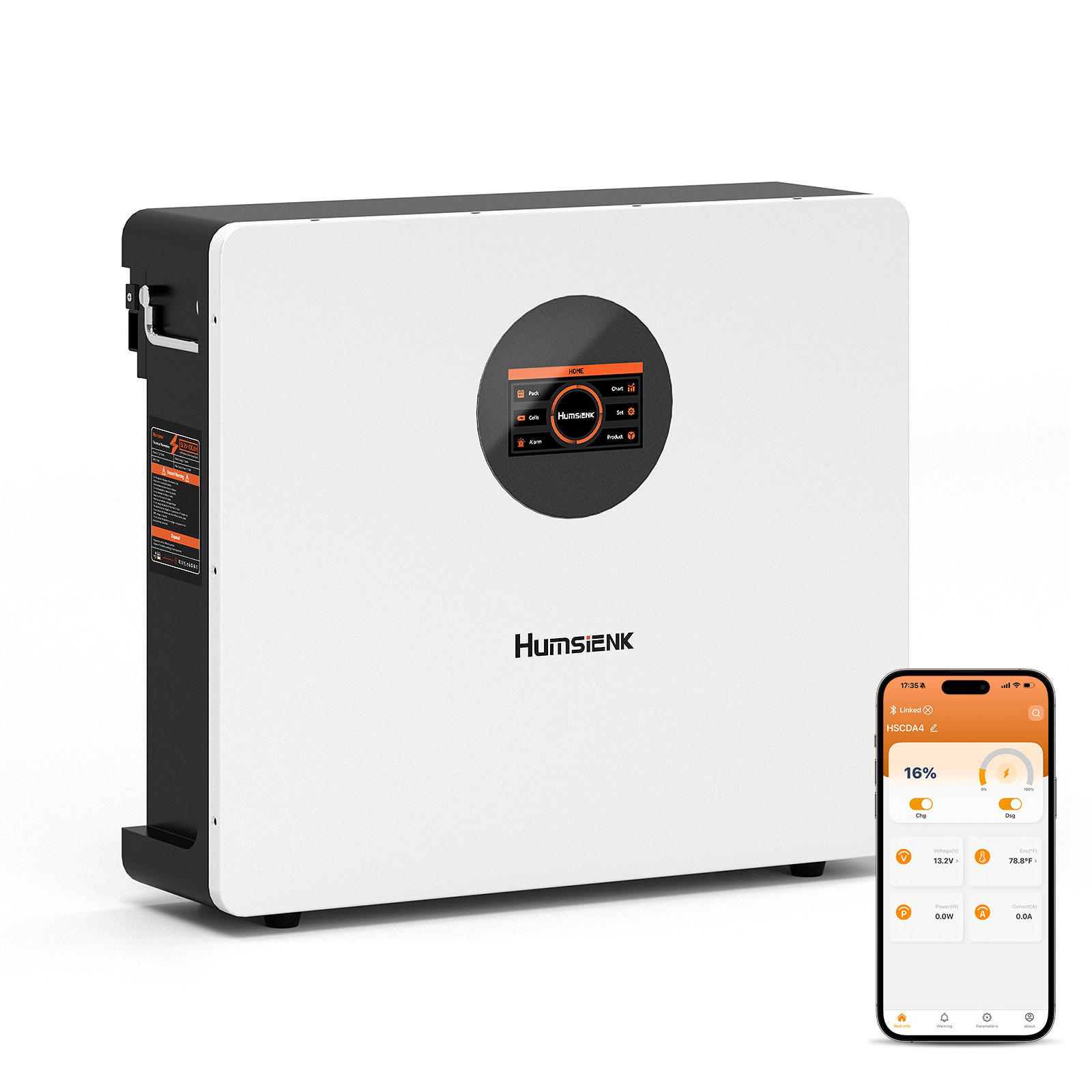 Humsienk 5.12 kWh 48V 100Ah LCD LiFePO4 Battery Wall Mounted Solar System Pack