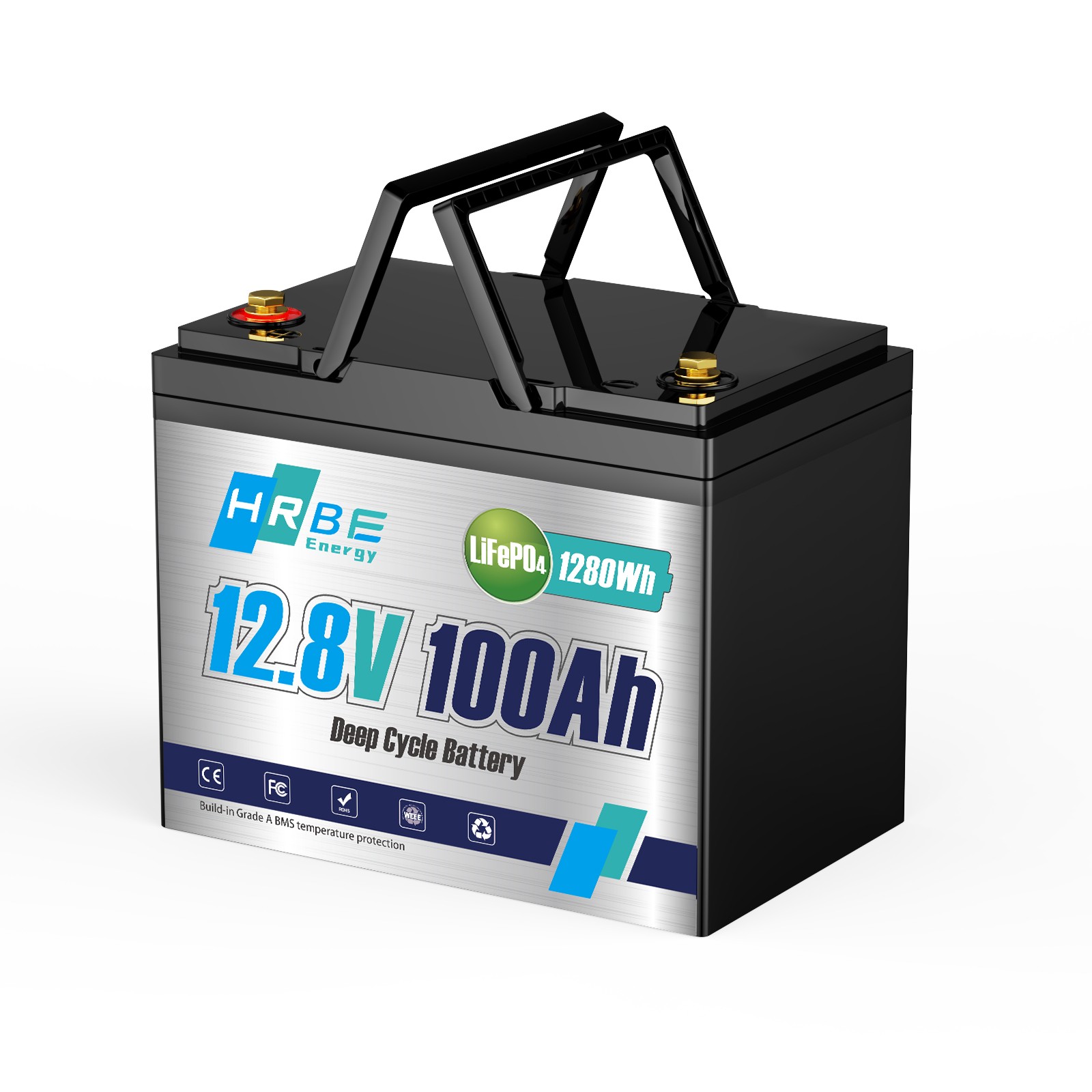 12V 100AH 1280Wh LiFePO4 Lithium Battery 100A BMS Deep Cycle For RV Solar Panel