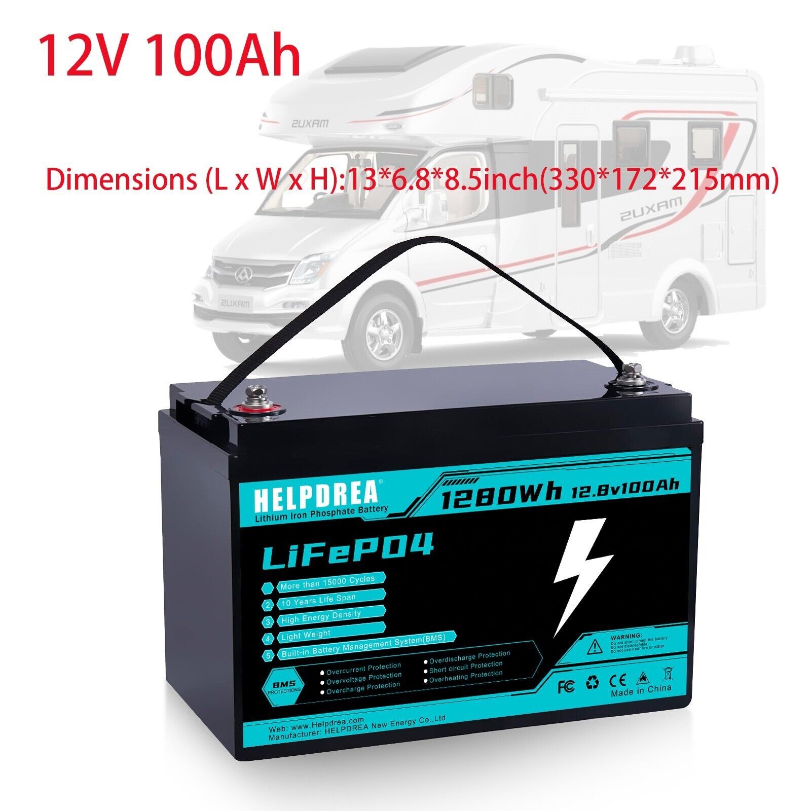12V 20Ah 50Ah 100Ah 200Ah LiFePO4 Lithium Battery for RV Motor Solar Off-grid