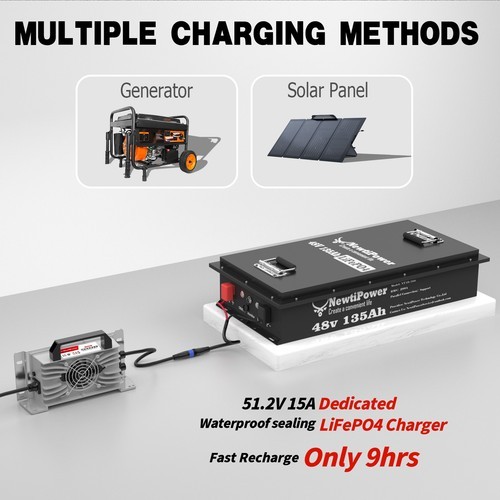 48V 135Ah Golf Cart LiFePO4 Lithium Battery Metal Case 200A BMS RV Camping Solar