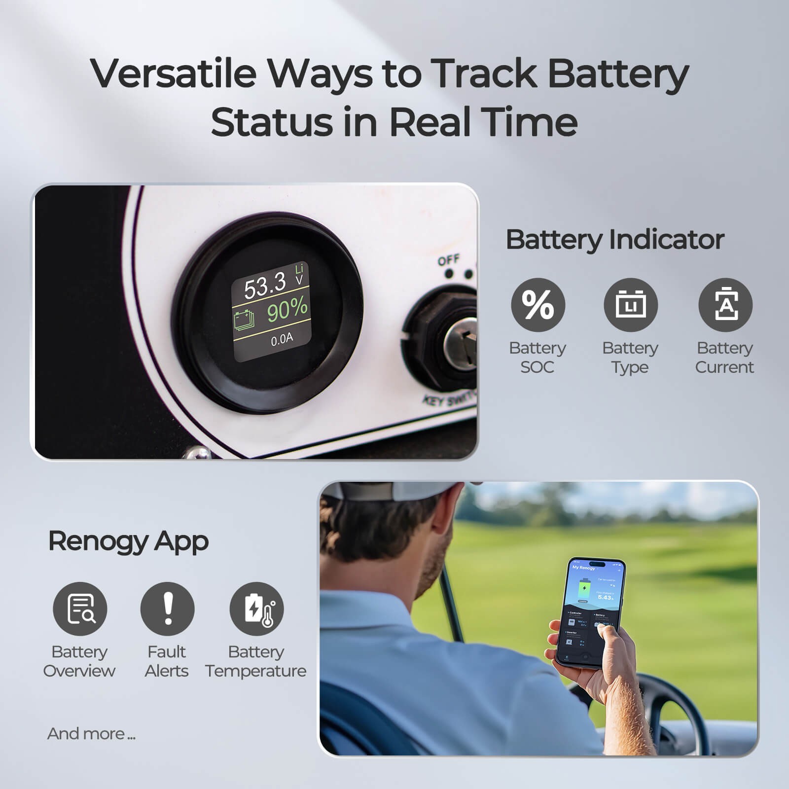 Renogy 48V 105Ah Golf Cart LiFePO4 Lithium Battery 5000+ Cycle 200A BMS+ Charger