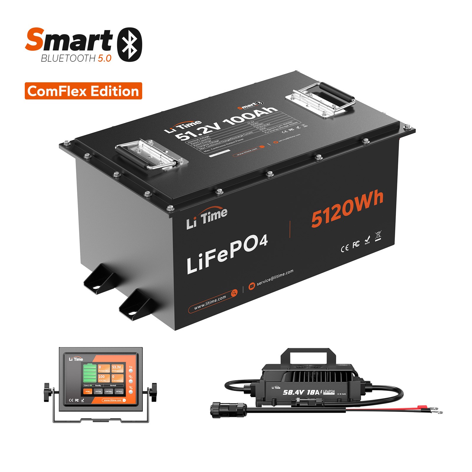 LiTime 48V 100Ah Golf Cart Bluetooth Metal Case Lithium Battery w/ RS485 Monitor