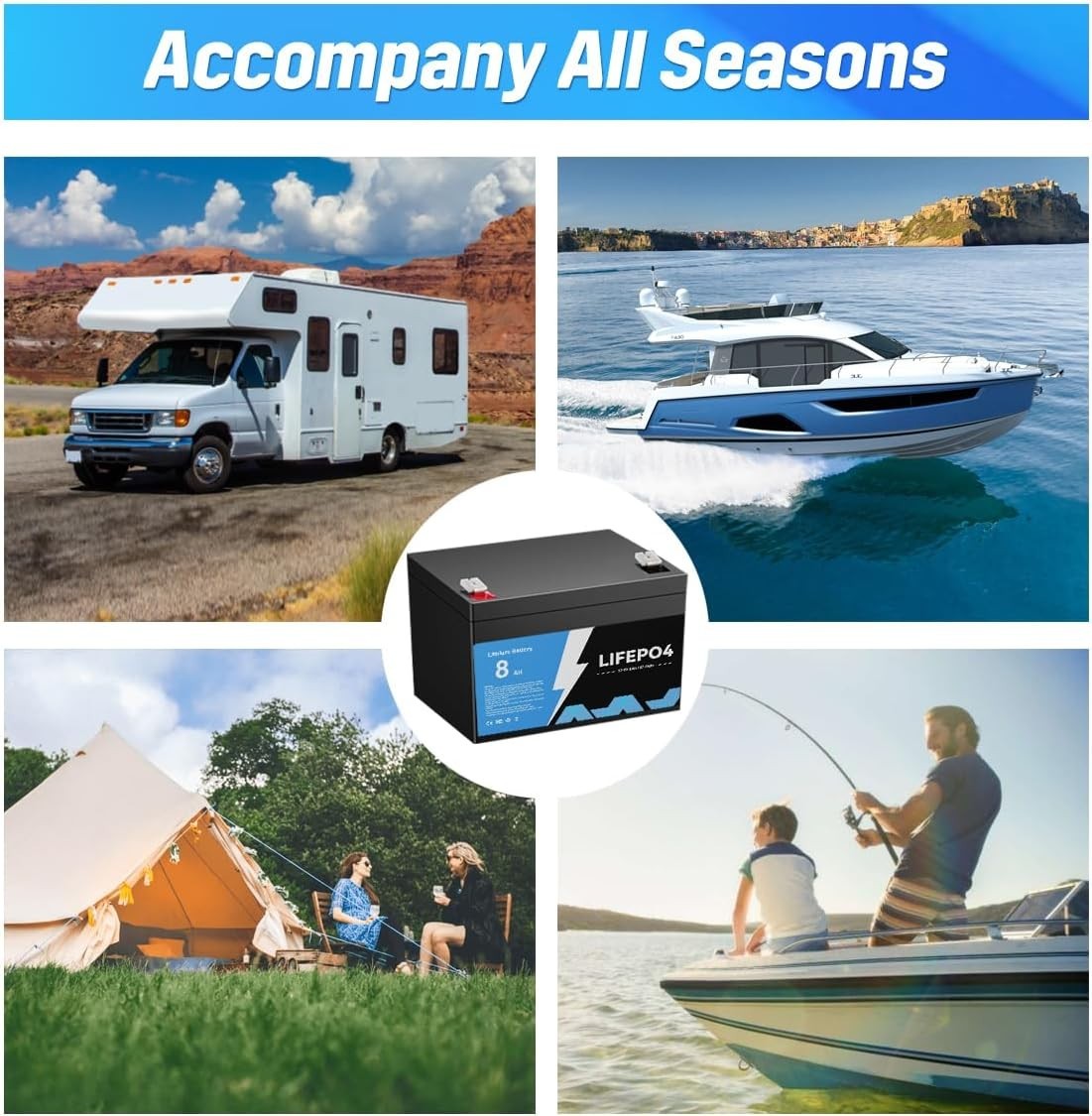 LiFePO4 Deep Cycle Rechargeable Battery 12V 8Ah Built-in BMS 5000+ Cycle RV Camp