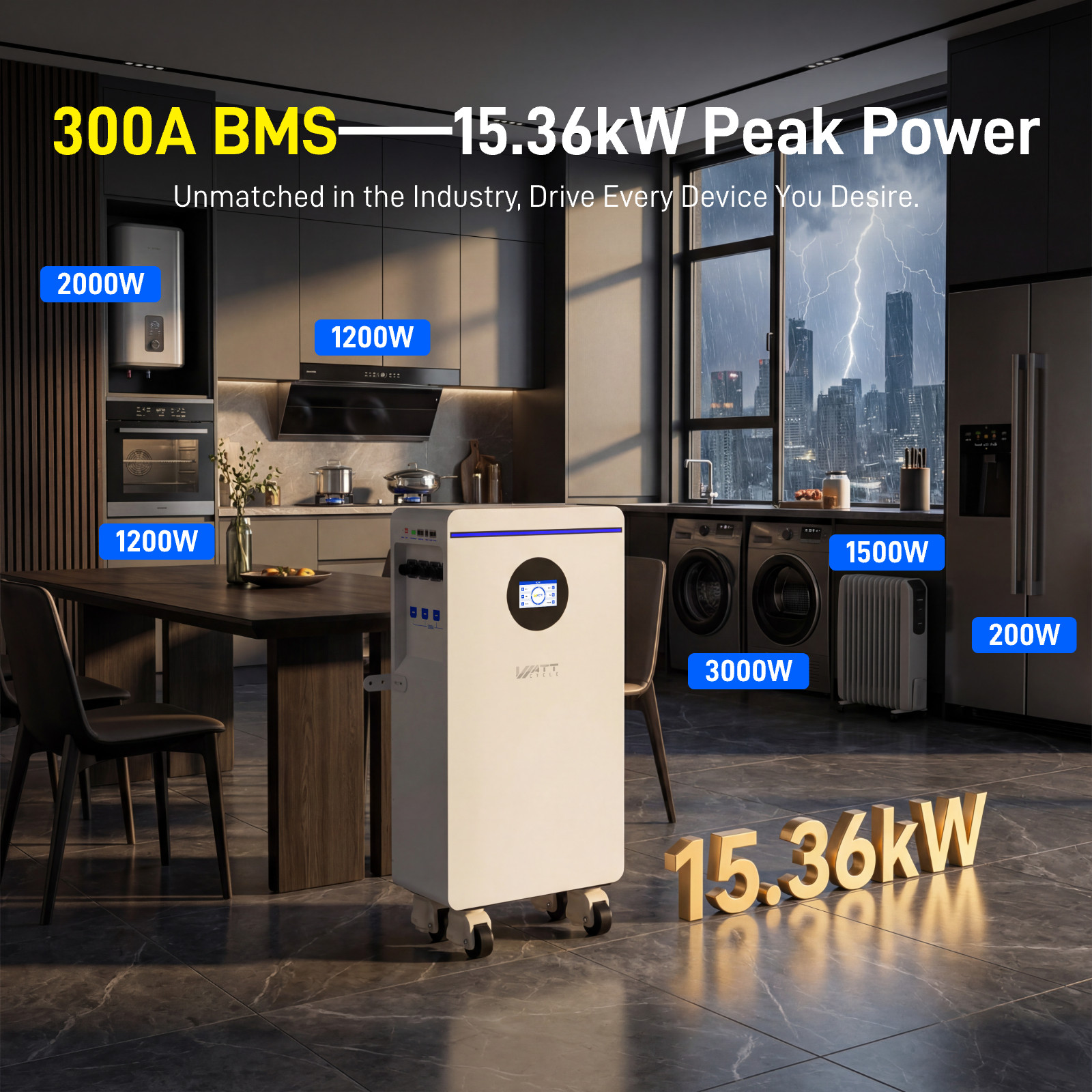 WattCycle 16KWh 48V 314Ah LiFePO4 Battery Active Balancing Solar Home Backup UPS