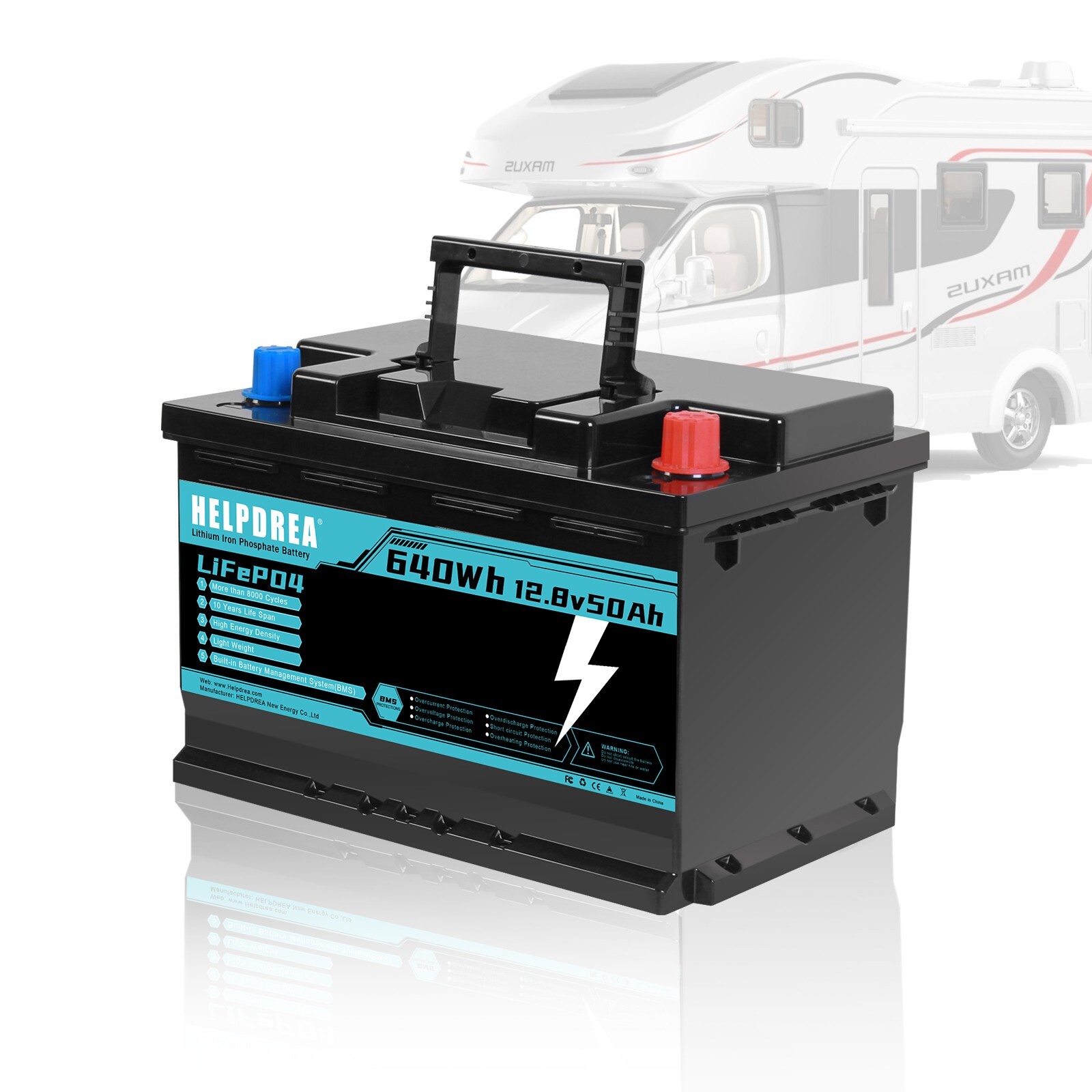 Helpdrea LiFePO4 Lithium Battery 12V 50Ah for RV Off-grid Solar Trolling Motor
