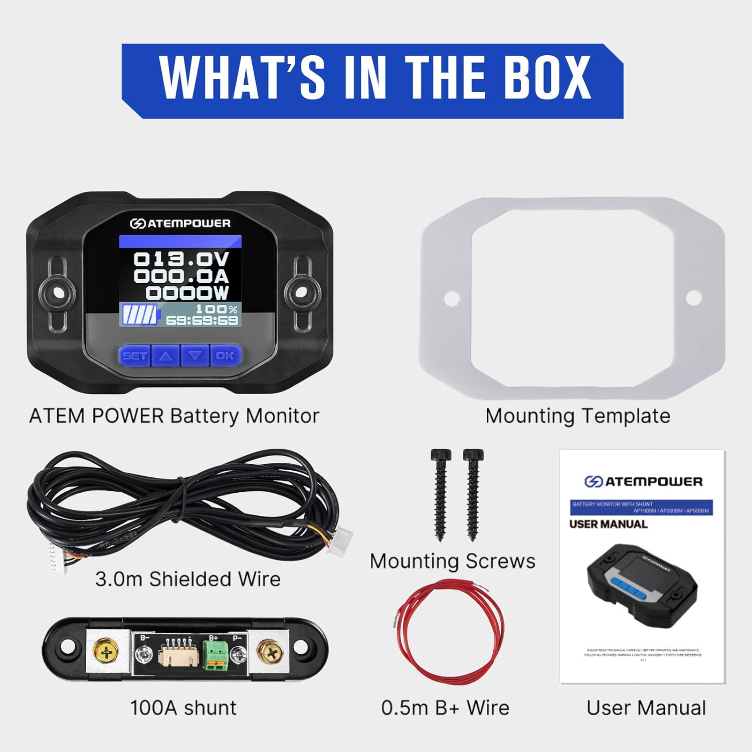 12V 100A Battery Monitor with Shunt – Real-Time Current for RV & Batteries
